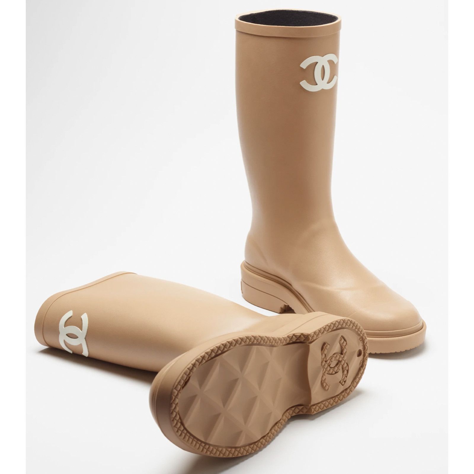 Chanel Chanel REV Beige White Wellington Wellies CC Logo Pull On Size US 9 / IT 39 - 7 Thumbnail