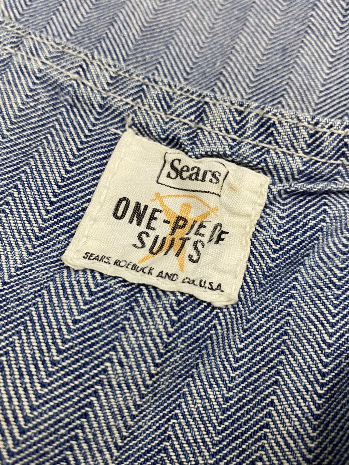 Sears VTG 40s Sears HBT Herringbone Thrashed Striped Jumpsuit Size US 43 - 15 Thumbnail