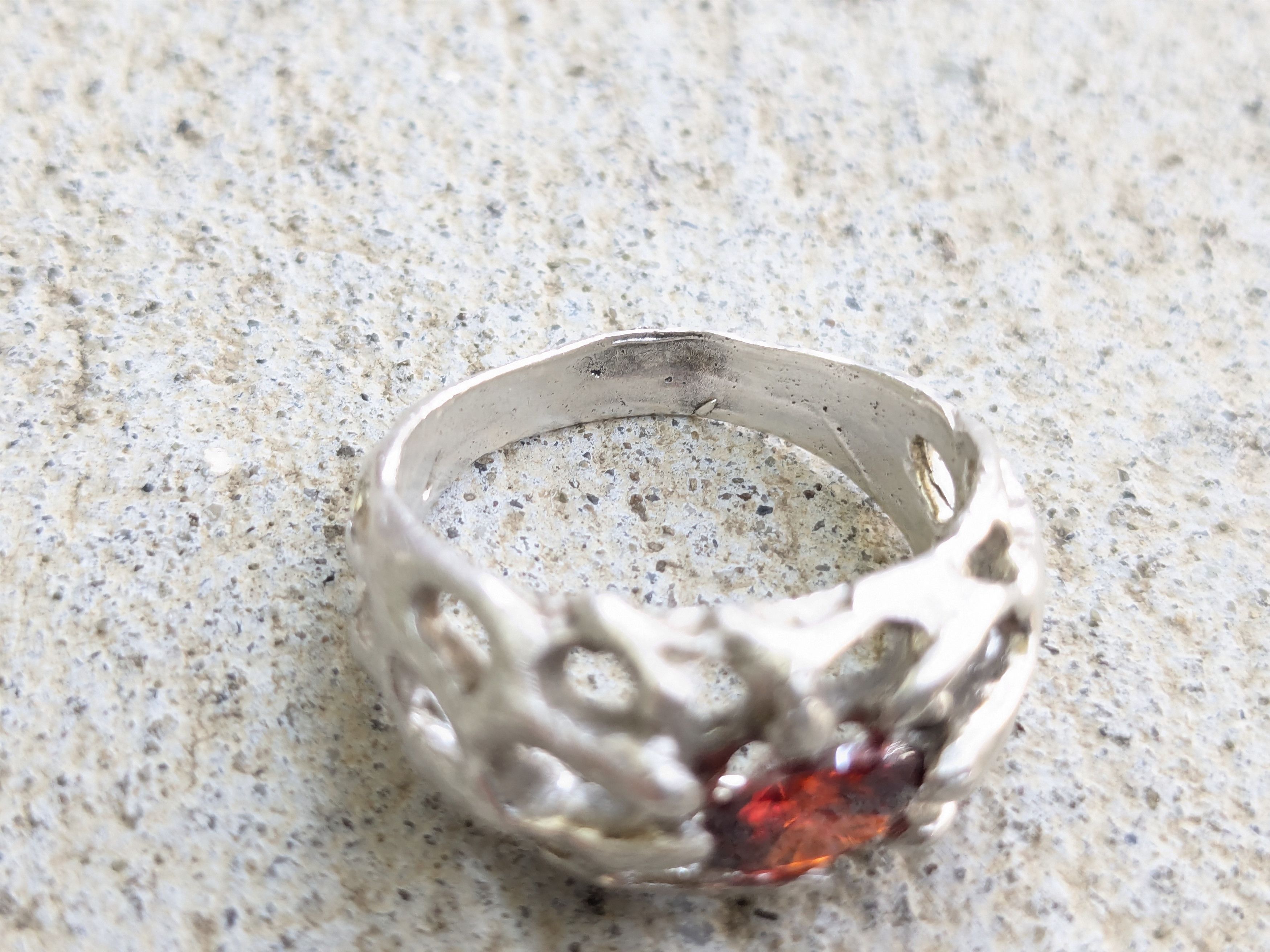 Sterling Silver Vintage Sterling Silver Ring Red Garnet Brutalist Modern Size ONE SIZE - 6 Thumbnail