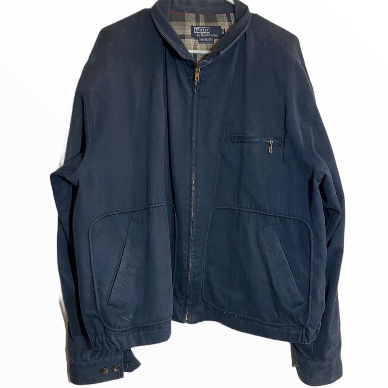 image of Polo Ralph Laurent Jacket Vintage Flannel Lined Navy Blue Xl, Men's