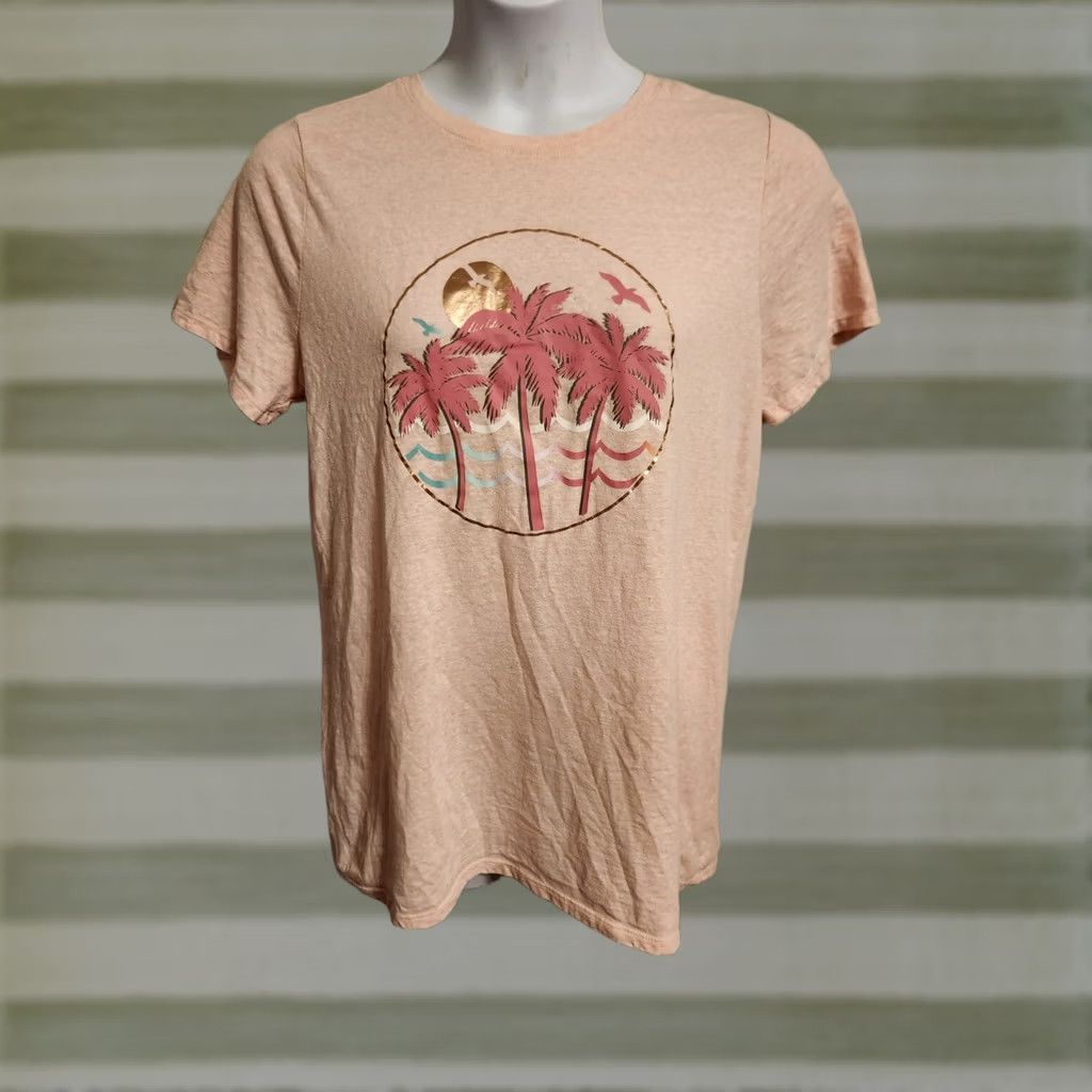 Vintage Lane Bryant Palm Tree Graphic Print Light Pink Short Sleeve T Shirt 14/16 Womens Plus Size Crew Neck Casual C/Basic Tagless Easy Care Size XL / US 12-14 / IT 48-50 - 1 Thumbnail
