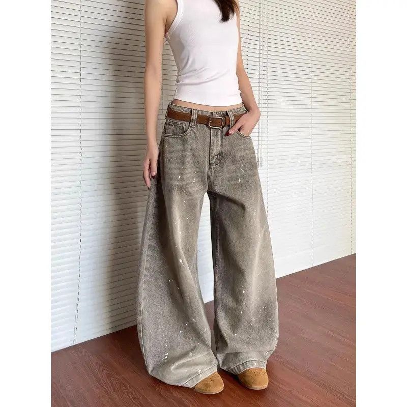 Japanese Brand Retro loose grey splashed ink jeans Size US 32 / EU 48 - 2 Thumbnail