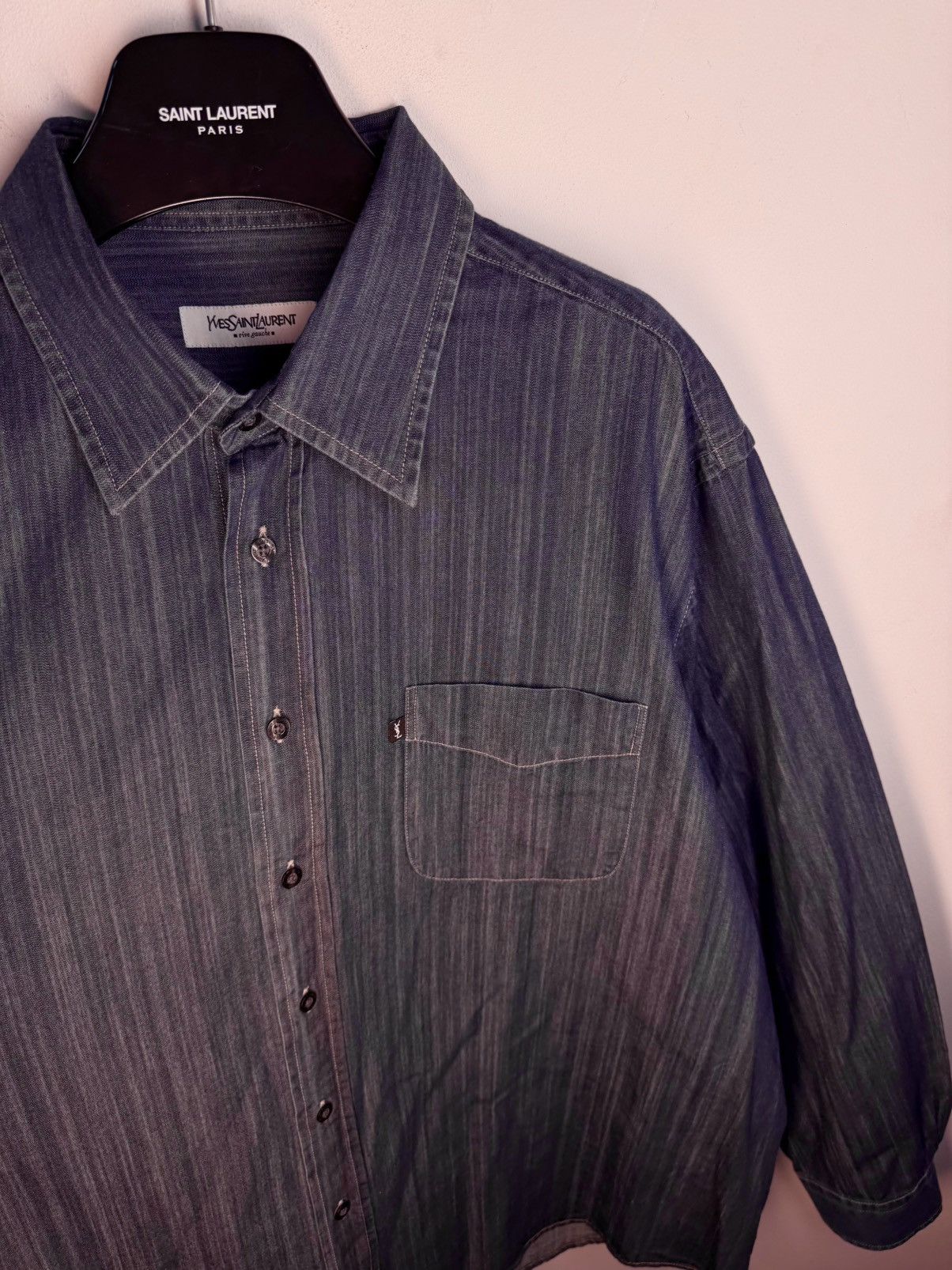Yves Saint Laurent 🇮🇹 YSL Denim Shirt Rive Gauche Overshirt Button Up Collar Size US XL / EU 56 / 4 - 12 Thumbnail