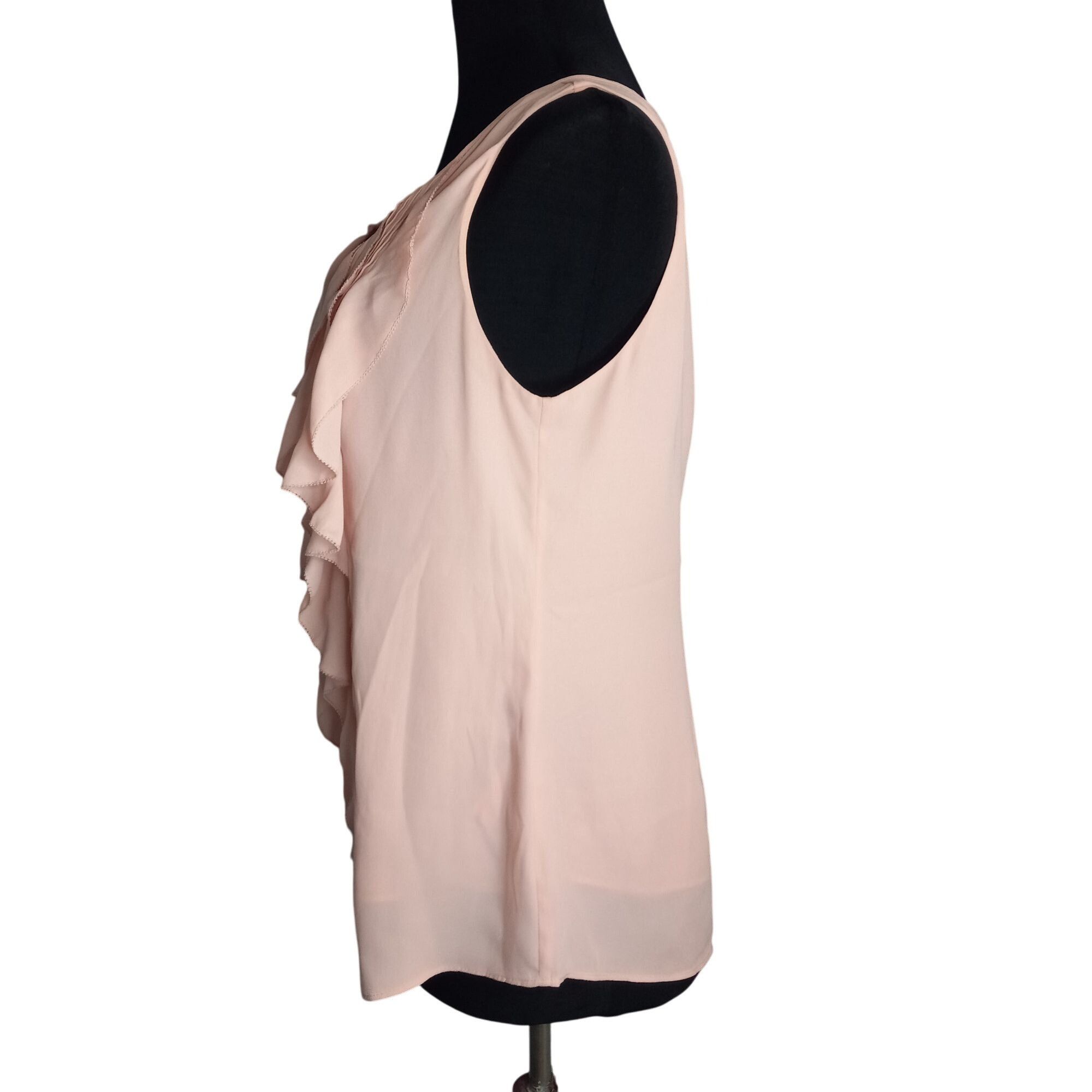 White House Black Market WHBM XS Blouse Top Ruffled Sleeveless Chiffon Pink Sheer Lin Size XS / US 0-2 / IT 36-38 - 2 Thumbnail