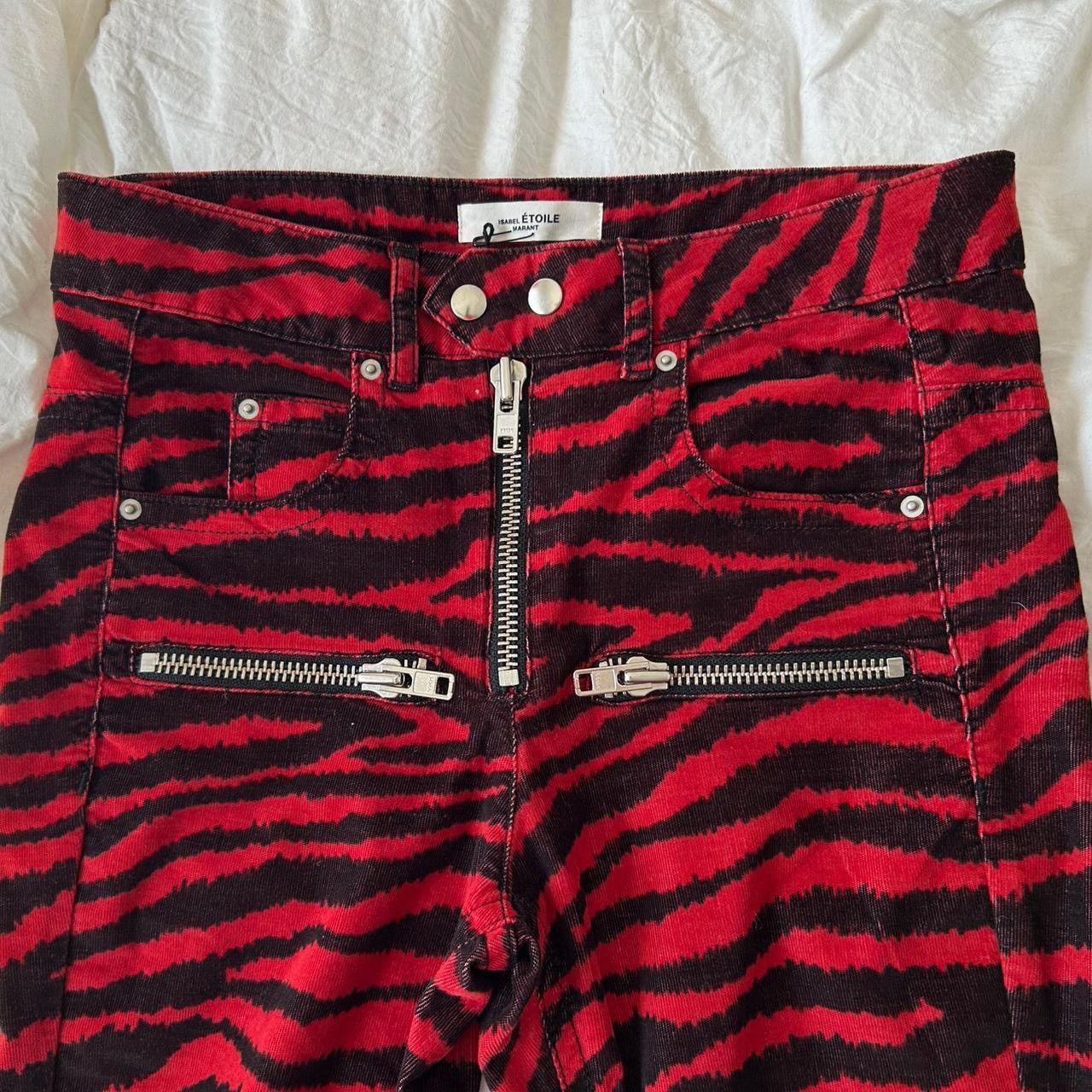 Isabel Marant Etoile Isabel Marant Étoile Red Zebra Print Moto Corduroy Pants Size 26" / US 2 / IT 38 - 7 Thumbnail