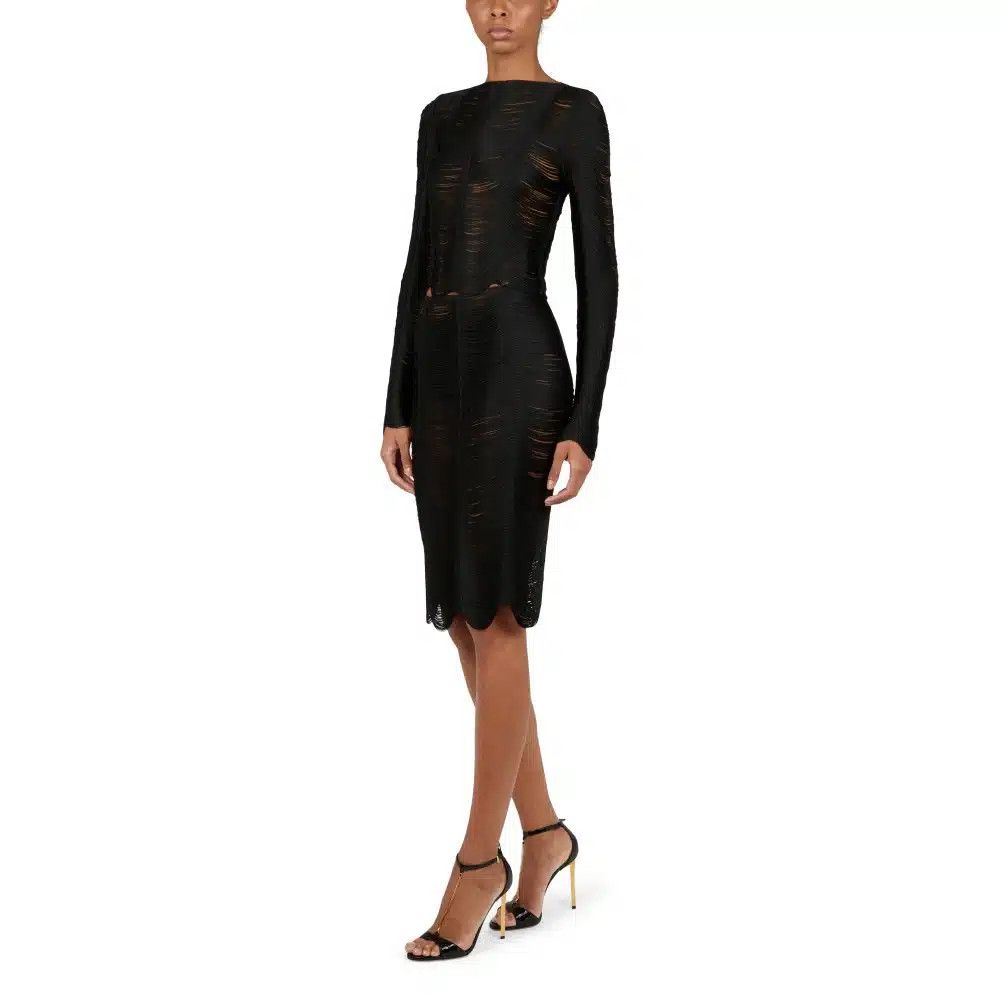 Tom Ford o1loc1c0825 TS2063 Fringed Open-knit Top in Black Size XS / US 0-2 / IT 36-38 - 2 Thumbnail