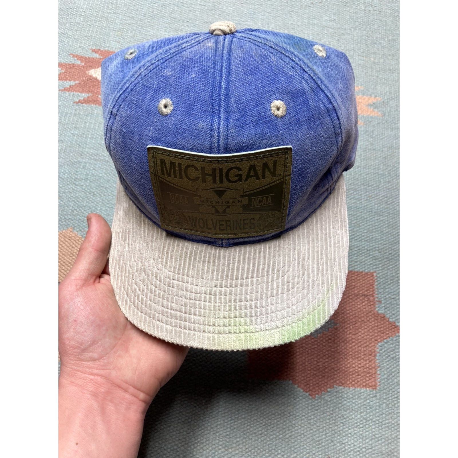 NCAA VINTAGE University of Michigan Wolverines strapback hat cap corduroy bill 90s Men Adjustable Blue Snapback Wolverines Cap Size ONE SIZE - 3 Thumbnail