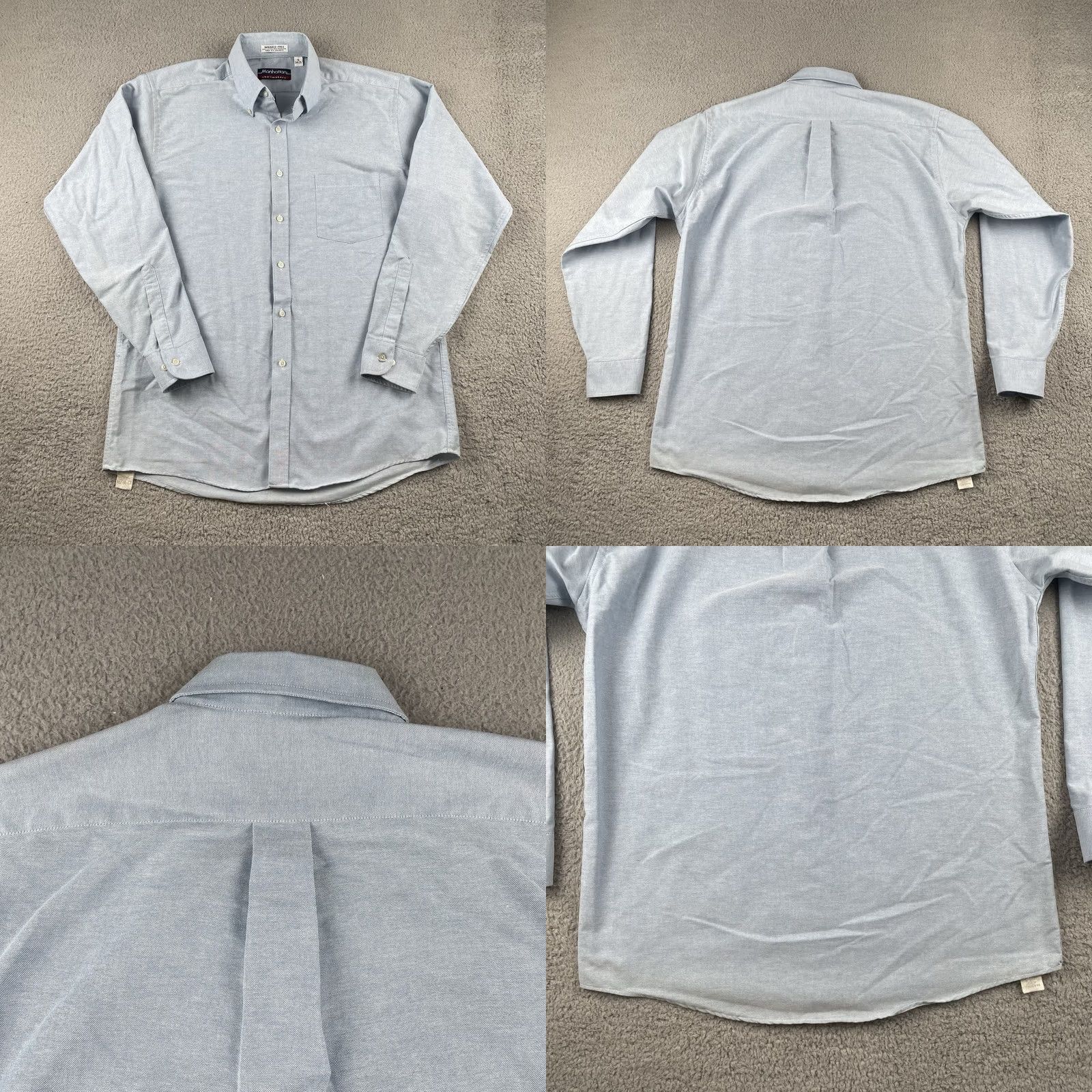 Vintage VINTAGE Manhattan Shirt Makers Button-Up Long Sleeve Mens Size L/XL Blue - 60/40 Cotton-Polyester Wrangler Free Wrinkle)/ Size US L / EU 52-54 / 3 - 8 Thumbnail