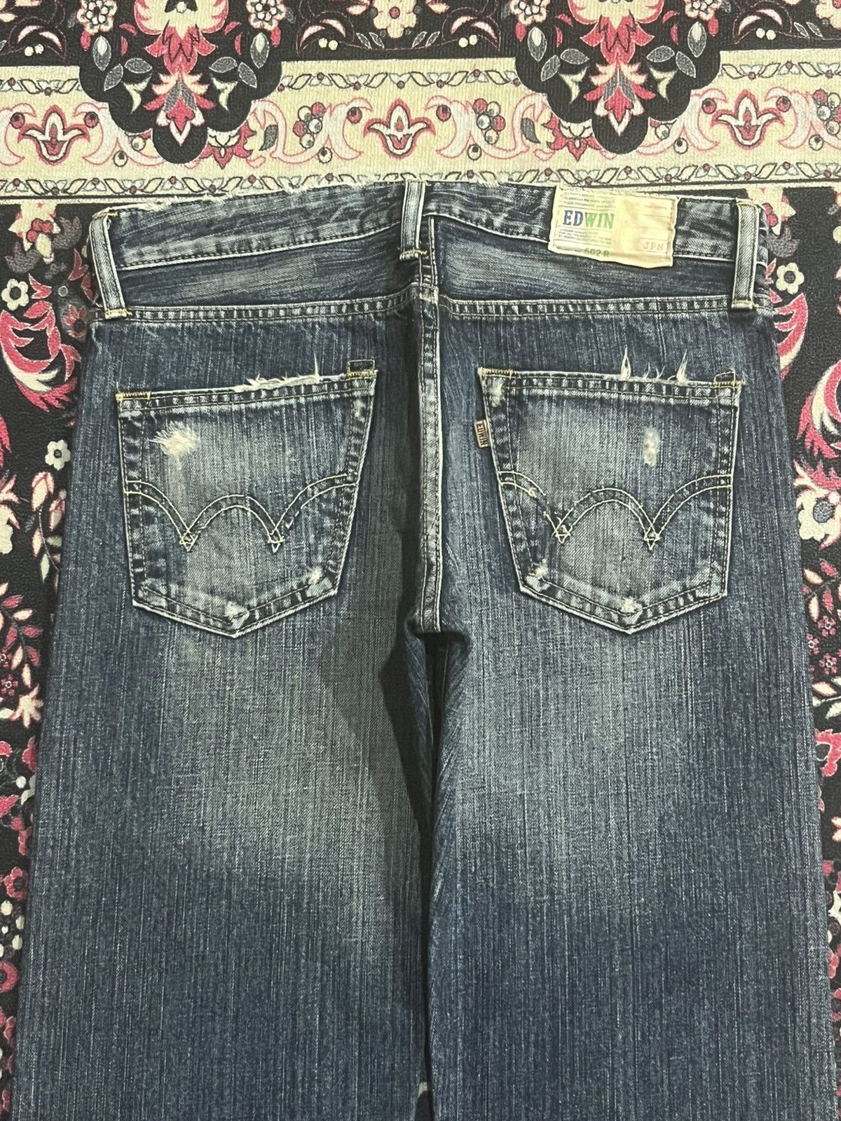 Edwin Edwin S02R Japan Blue Washed Distressed Straight Leg Jeans Size US 28 / EU 44 - 7 Thumbnail