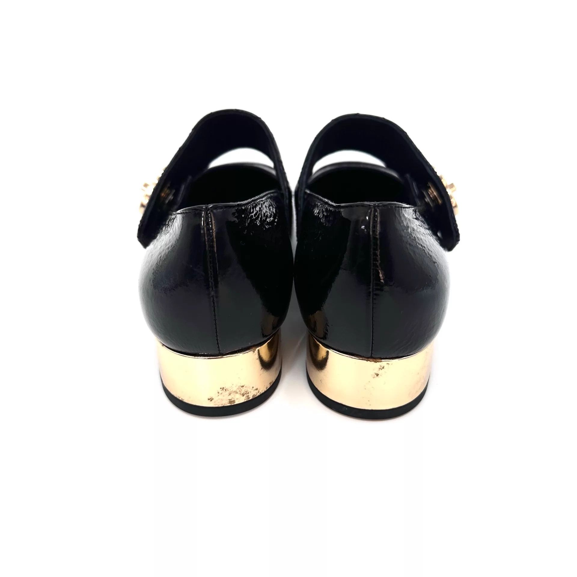 Chanel CHANEL Black & Gold Patent Block Heel Mary Jane 35 Size US 4.5 / IT 34.5 - 5 Thumbnail