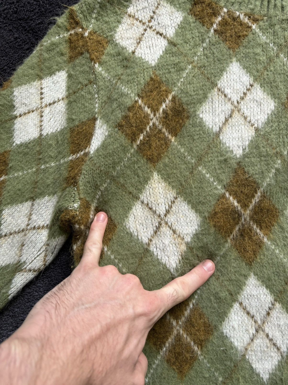 Japanese Brand × Vintage 1960s Argyle Sweater True Vintage Mohair Shag ACNE Crewneck Size US M / EU 48-50 / 2 - 8 Thumbnail