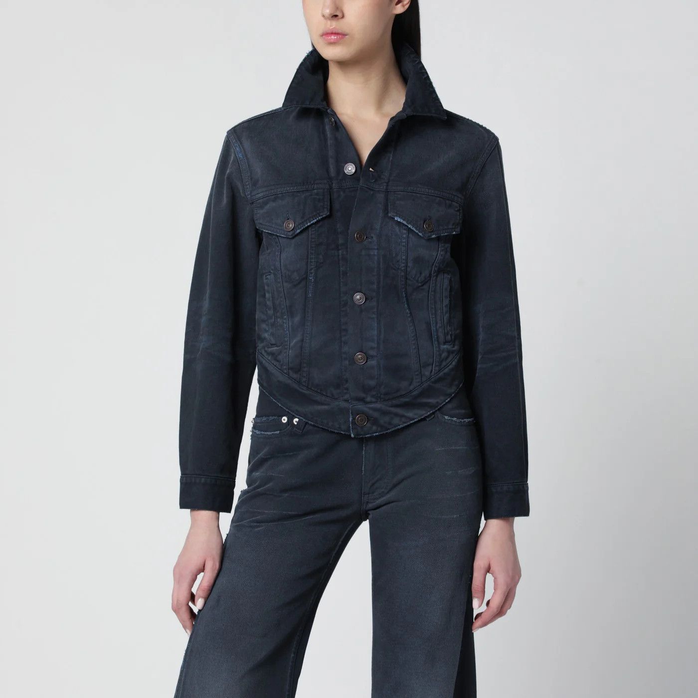 Balenciaga o1d2blof0426 Denim Jacket in Navy Blue Size S / US 4 / IT 40 - 4 Thumbnail