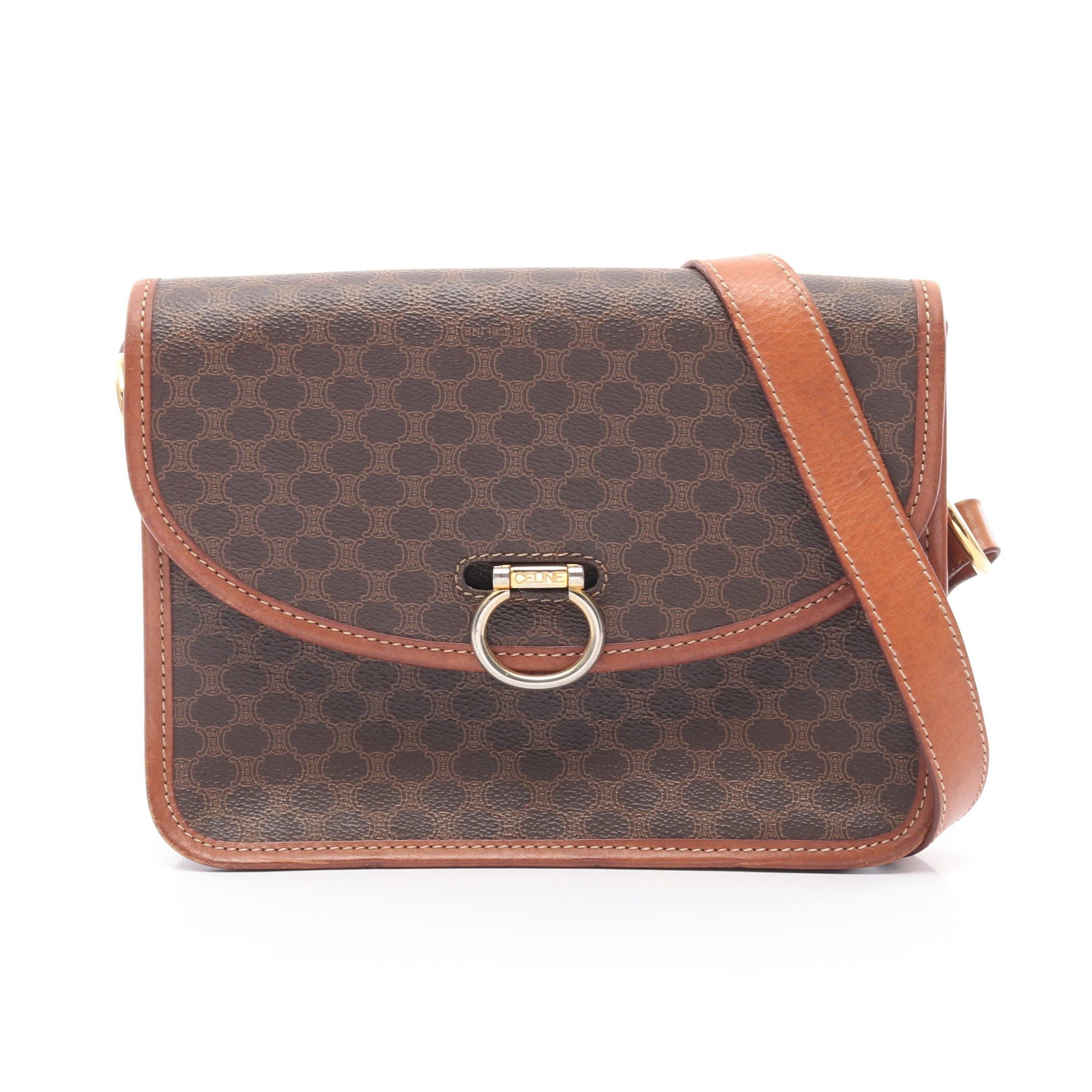 Celine Macadam Shoulder Bag Leather Brown, Women's