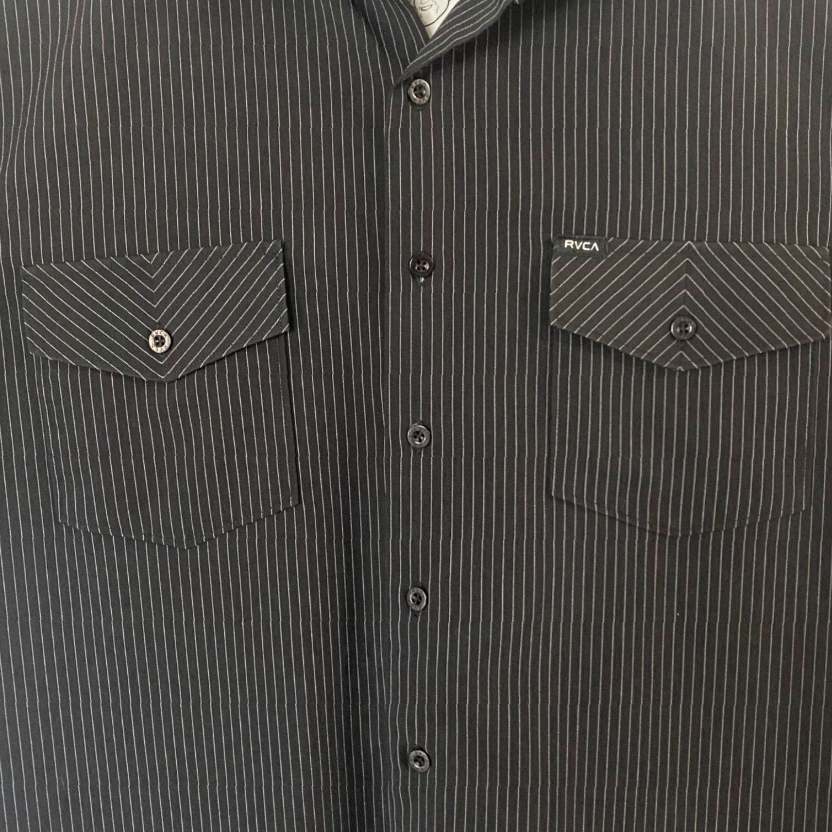 RVCA RVCA by PM Tenore Pinstripe Button-Up Shirt Men's Medium Black Long-Sleeve Shirt Size US M / EU 48-50 / 2 - 6 Thumbnail