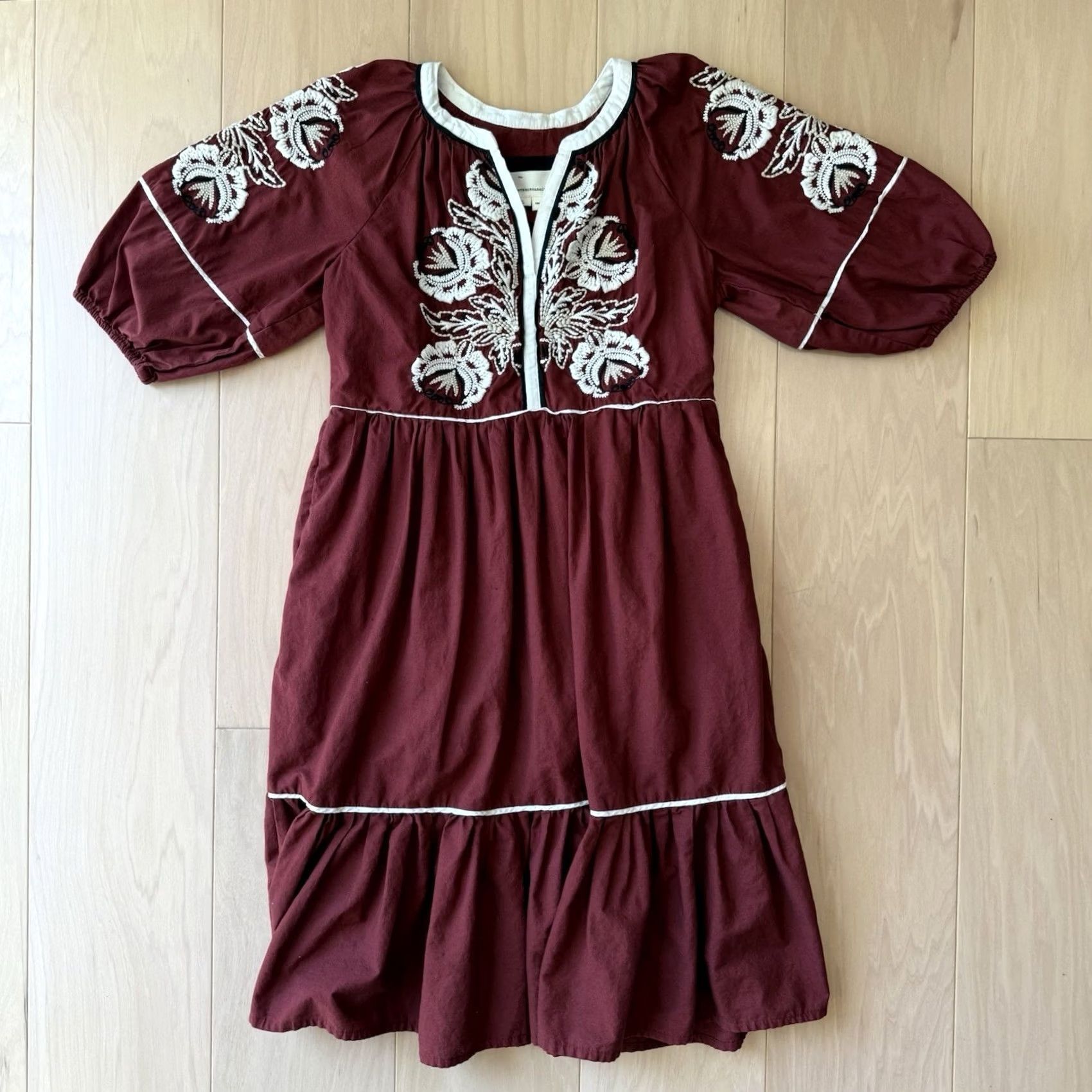 Anthropologie VINTAGE Anthropologie Gretel Embroidered Folk Peasant Maxi Dress XS Maroon Glam Boho Size XS / US 0-2 / IT 36-38 - 2 Thumbnail