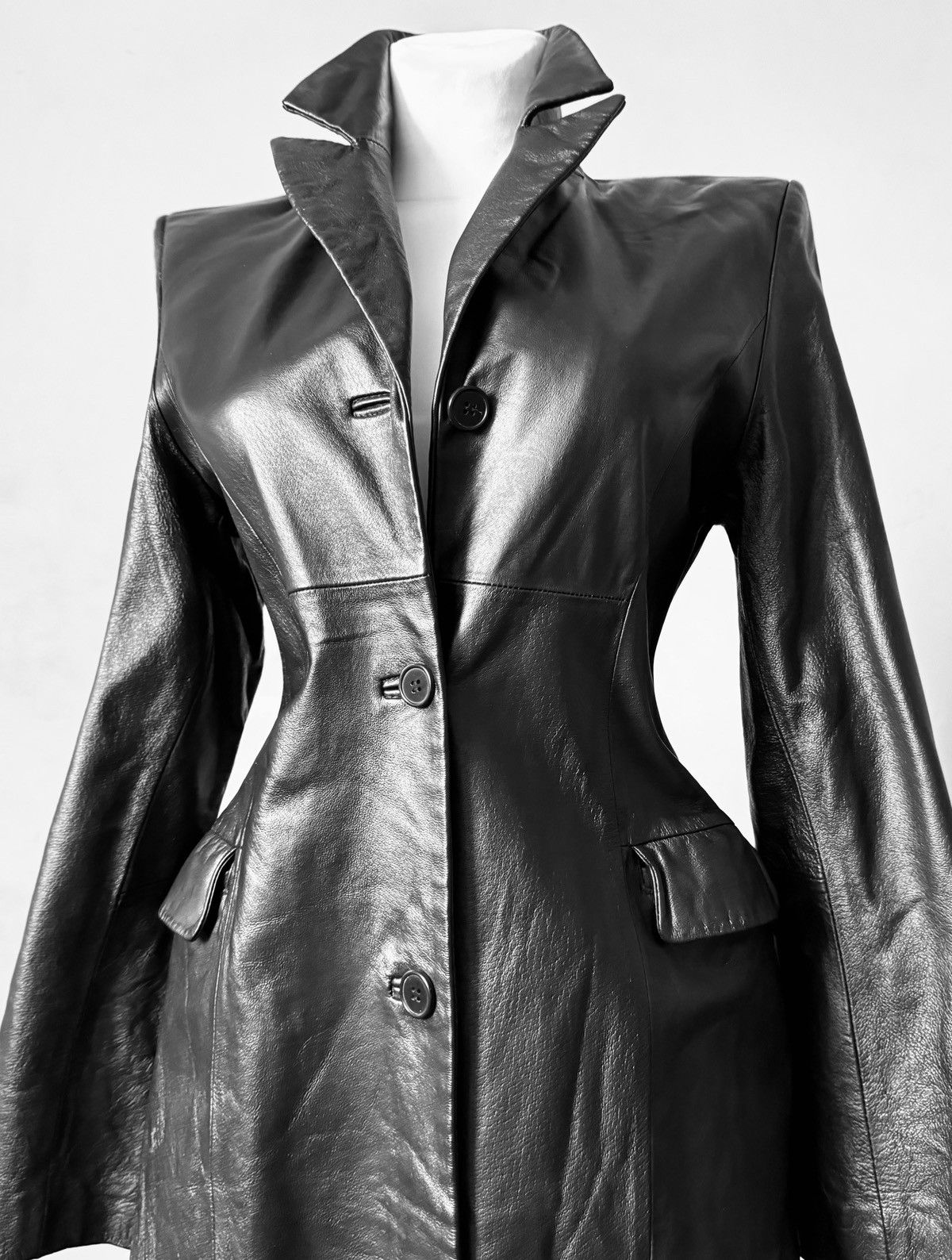Vintage Super long matrix leather coat Size S / US 4 / IT 40 - 4 Thumbnail