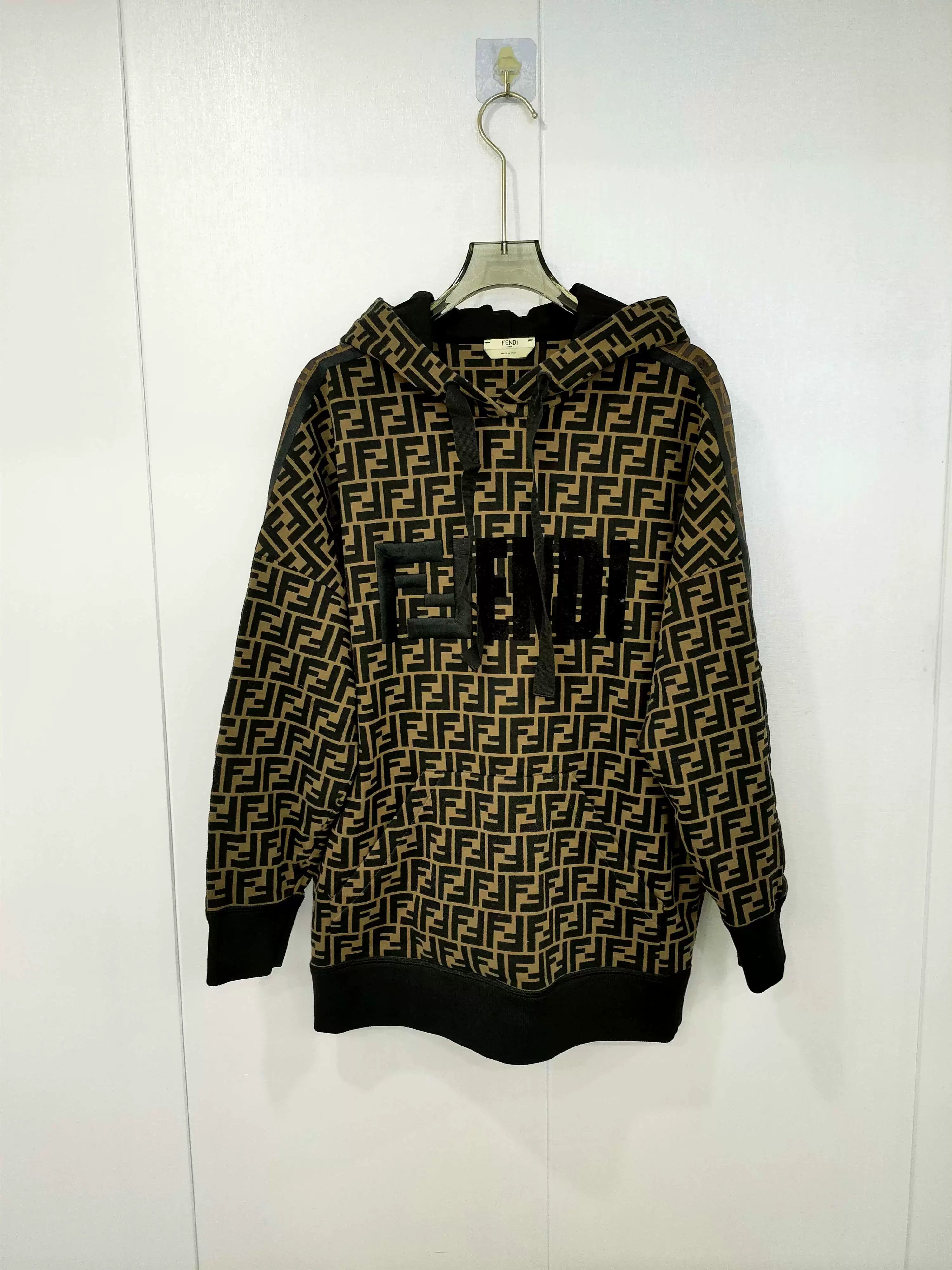 Fendi Fendi Logo Pattern Black and Brown Hoodie Size US XXS / EU 40 - 1 Thumbnail