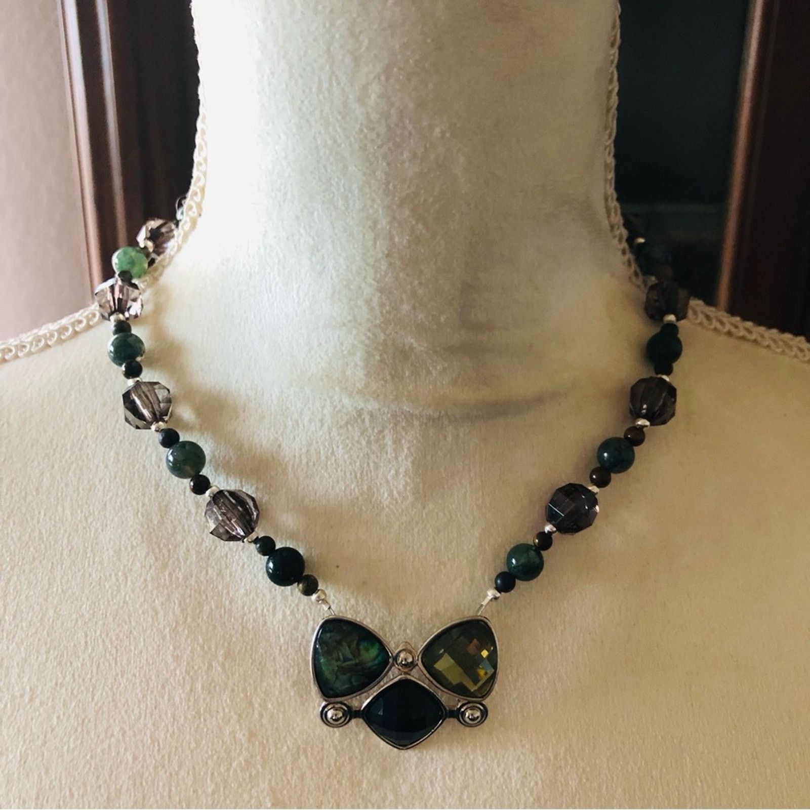 Handmade Handcrafted faceted pendant agate and jasper stone necklac Size ONE SIZE - 2 Thumbnail