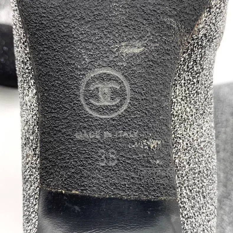 Chanel Chanel Silver-gray stitching sequin square toe thick heel Size US 7.5 / IT 37.5 - 7 Thumbnail