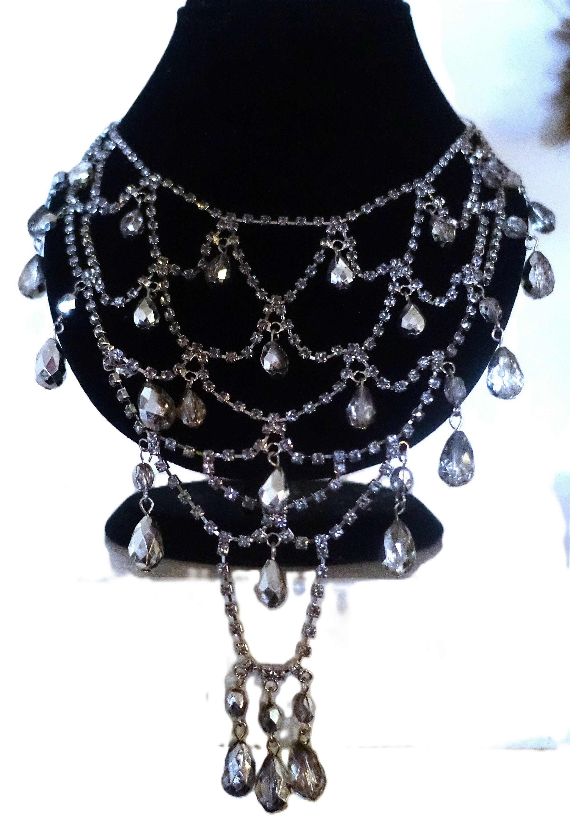 Vintage Silver Tone Teardrop Dangle Rhinestones Necklace Size ONE SIZE - 5 Thumbnail