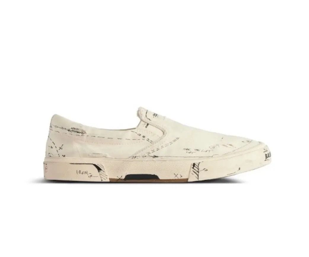 Balenciaga o1w1db11225 Paris Slip On Sketch Sneakers in Beige Size US 8 / EU 41 - 1 Thumbnail