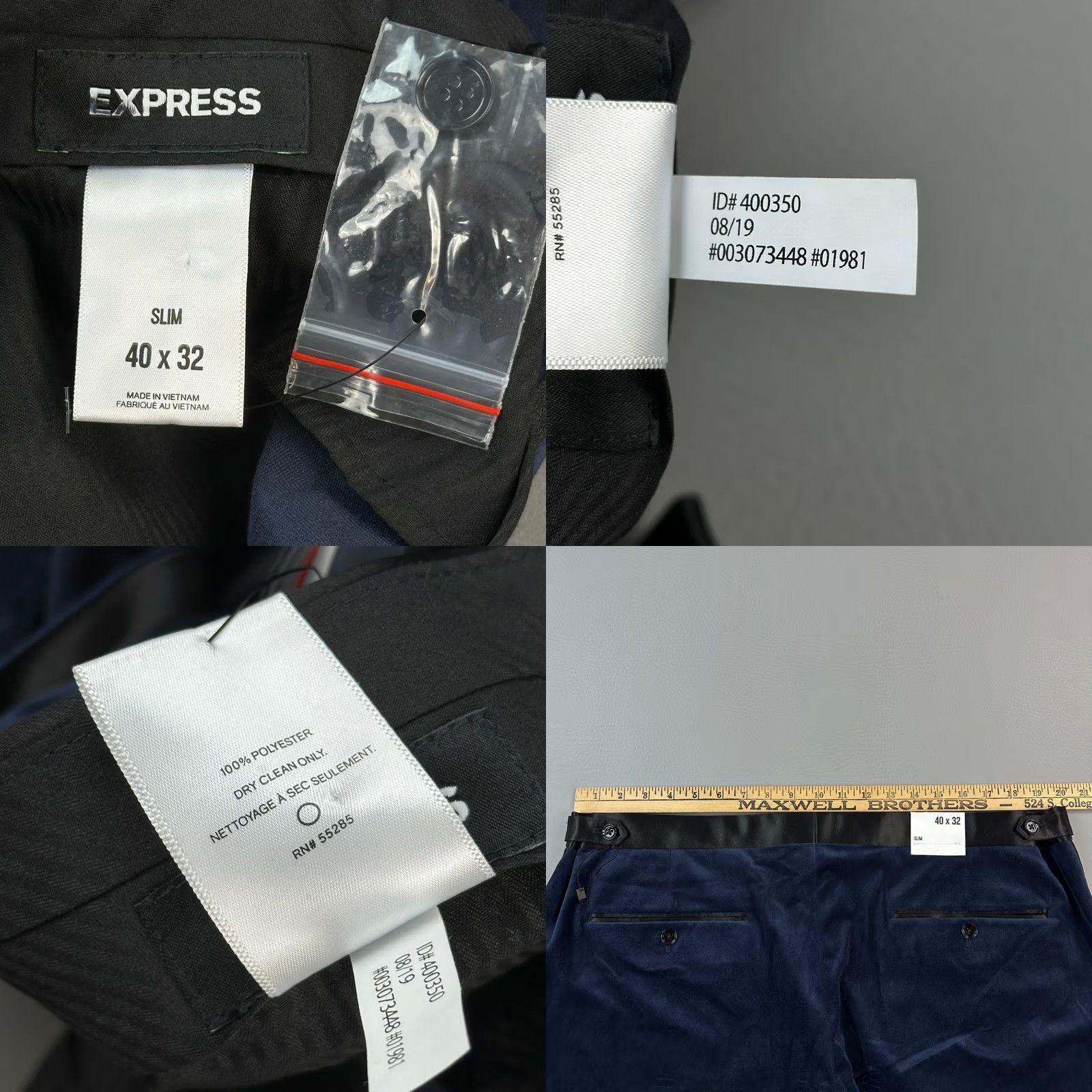 Express Express Pants Mens 40x32 40x31 Navy Velvet Tuxedo Stripe Slim Dress Formal NWT Mens Pants Slim Navy Velvet Tuxedo Stripe Solid 40x31 40x32 Size 40R - 8 Thumbnail