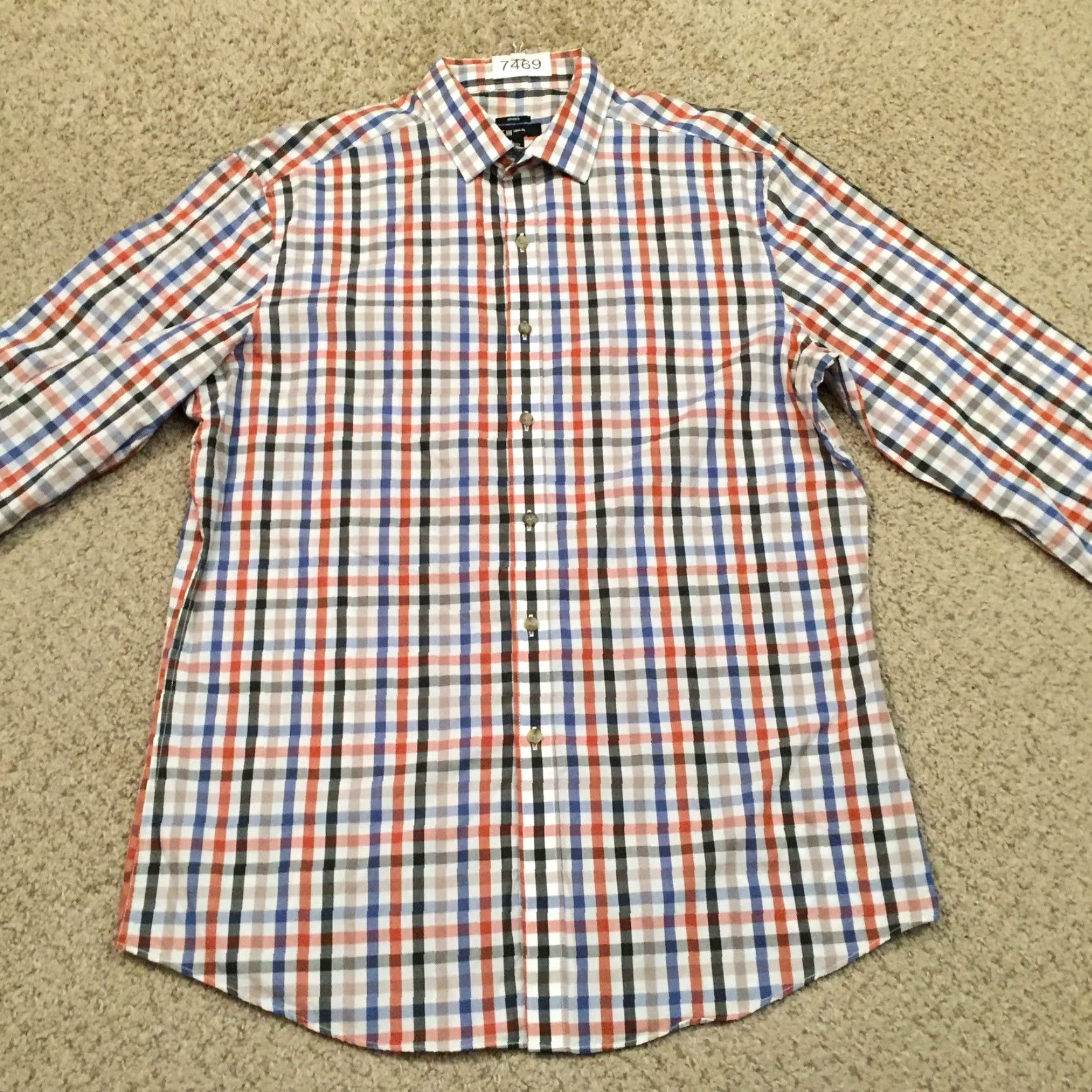 Bar III Bar III Shirt Mens Large Slim Orange Blue Plaid Long Sleeve Button Up Stretch Size US L / EU 52-54 / 3 - 5 Thumbnail