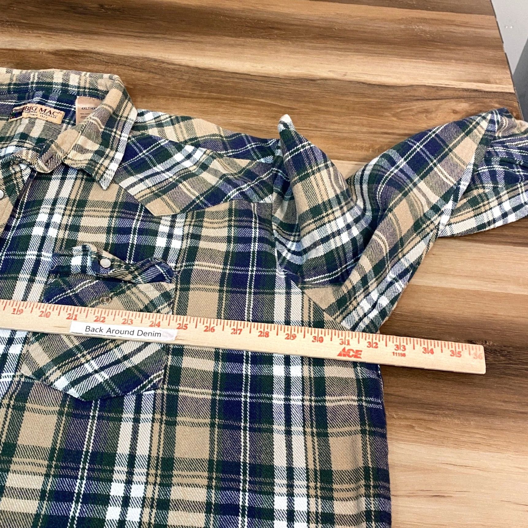 Vintage Big Mac Flannel Shirt Mens 4XLT Plaid Snap Front Western Work Shirt Heavy Beige Size US XXL / EU 58 / 5 - 6 Thumbnail