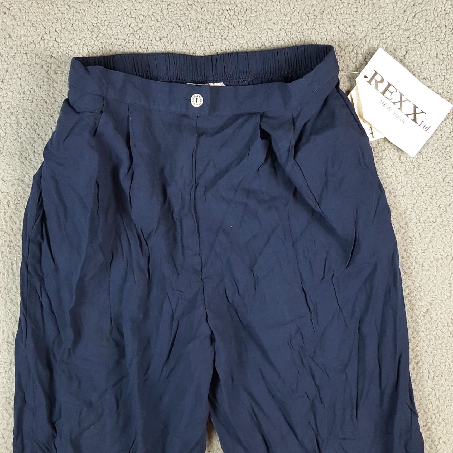 Vintage VINTAGE Rexx Women's Pants Tapered High-Rise Summer Casual Bohemian 80s 90s Y2K Navy Blue Medium Size 32" / US 10 / IT 46 - 2 Thumbnail