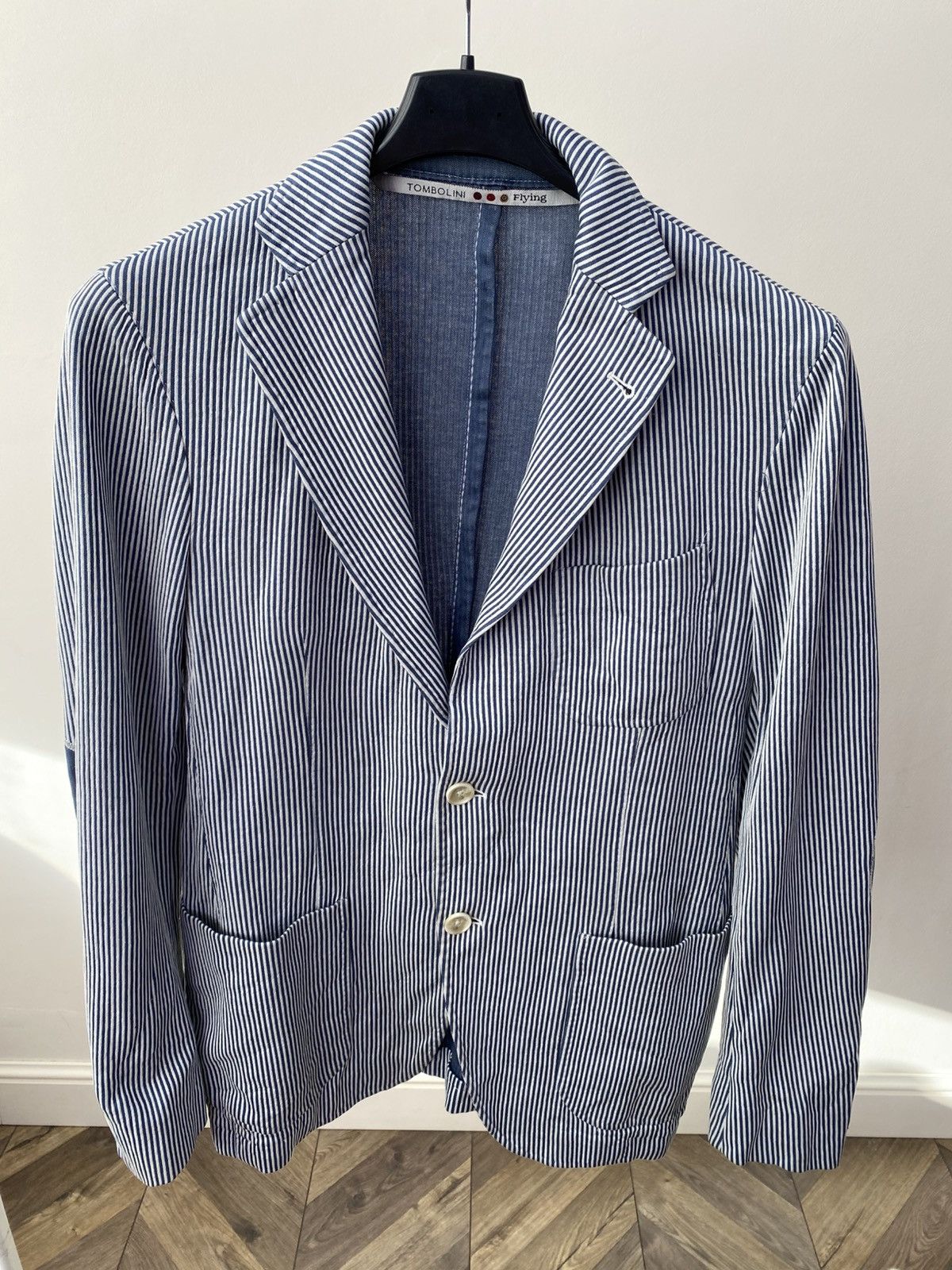 Tombolini Vintage Tombolini Blue White Striped Cotton Blazer Jacket Size 48R - 4 Thumbnail