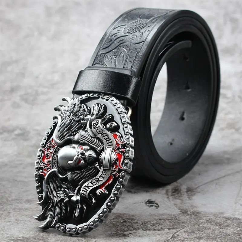 Designer Skull Vintage Belt Riveted Belts Menswear Accessories Size ONE SIZE - 3 Thumbnail