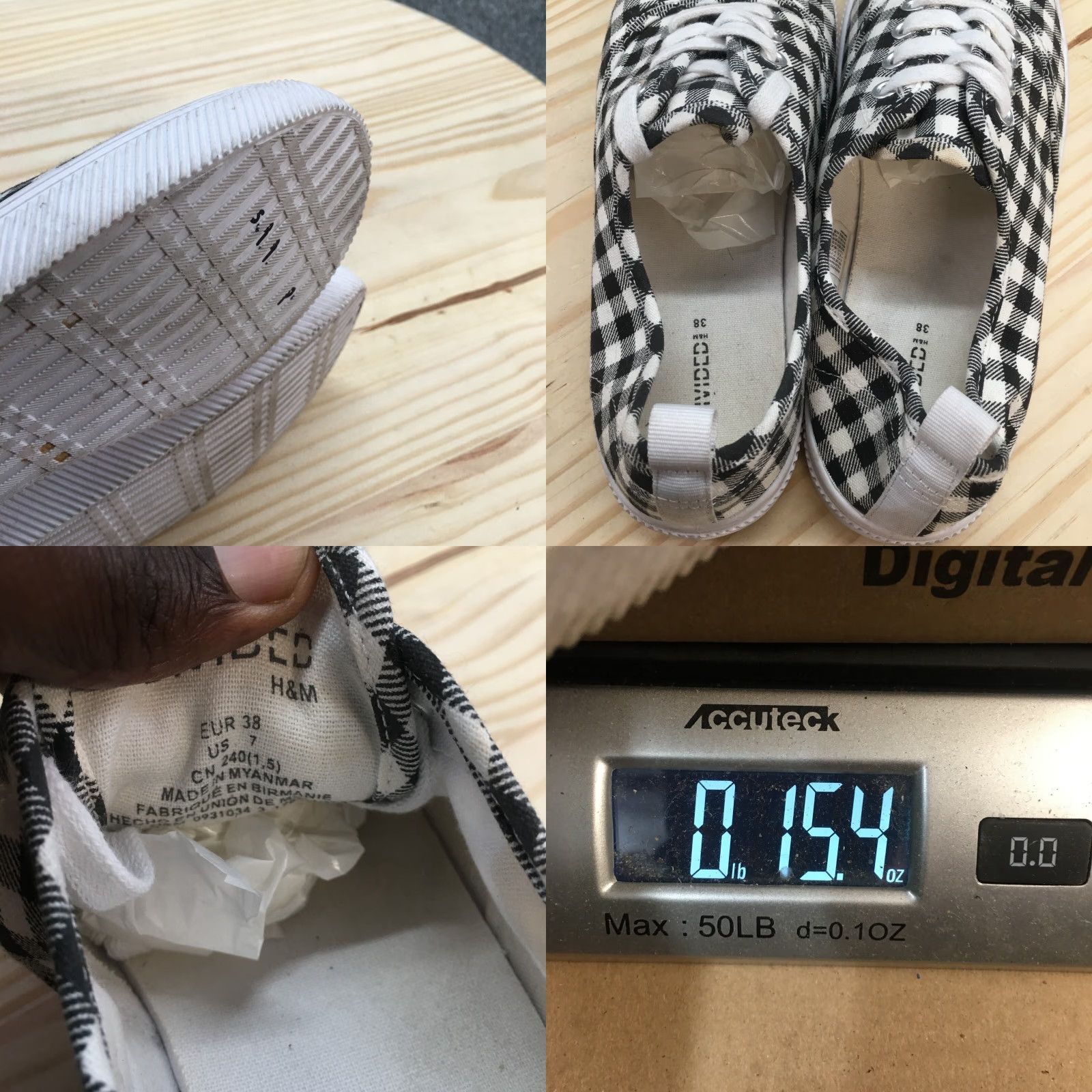 H&M H&M Divided Shoes Women Plaid Casual Low Top Lace Up Sneakers Black White Size M / US 6-8 / IT 42-44 - 9 Thumbnail