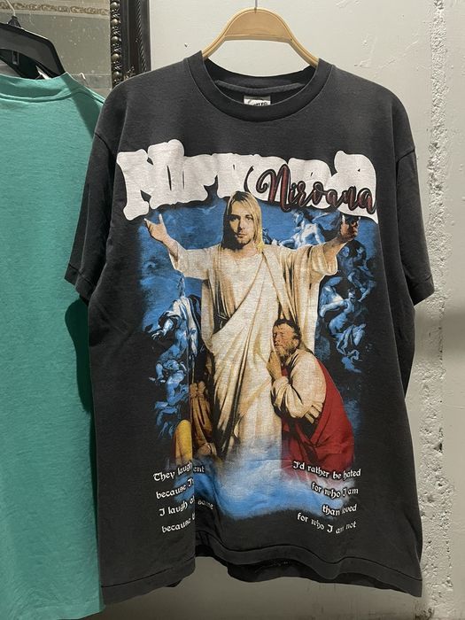 Vintage Rare Nirvana Kurt Cobain Jesus T-Shirt Size XL | Grailed