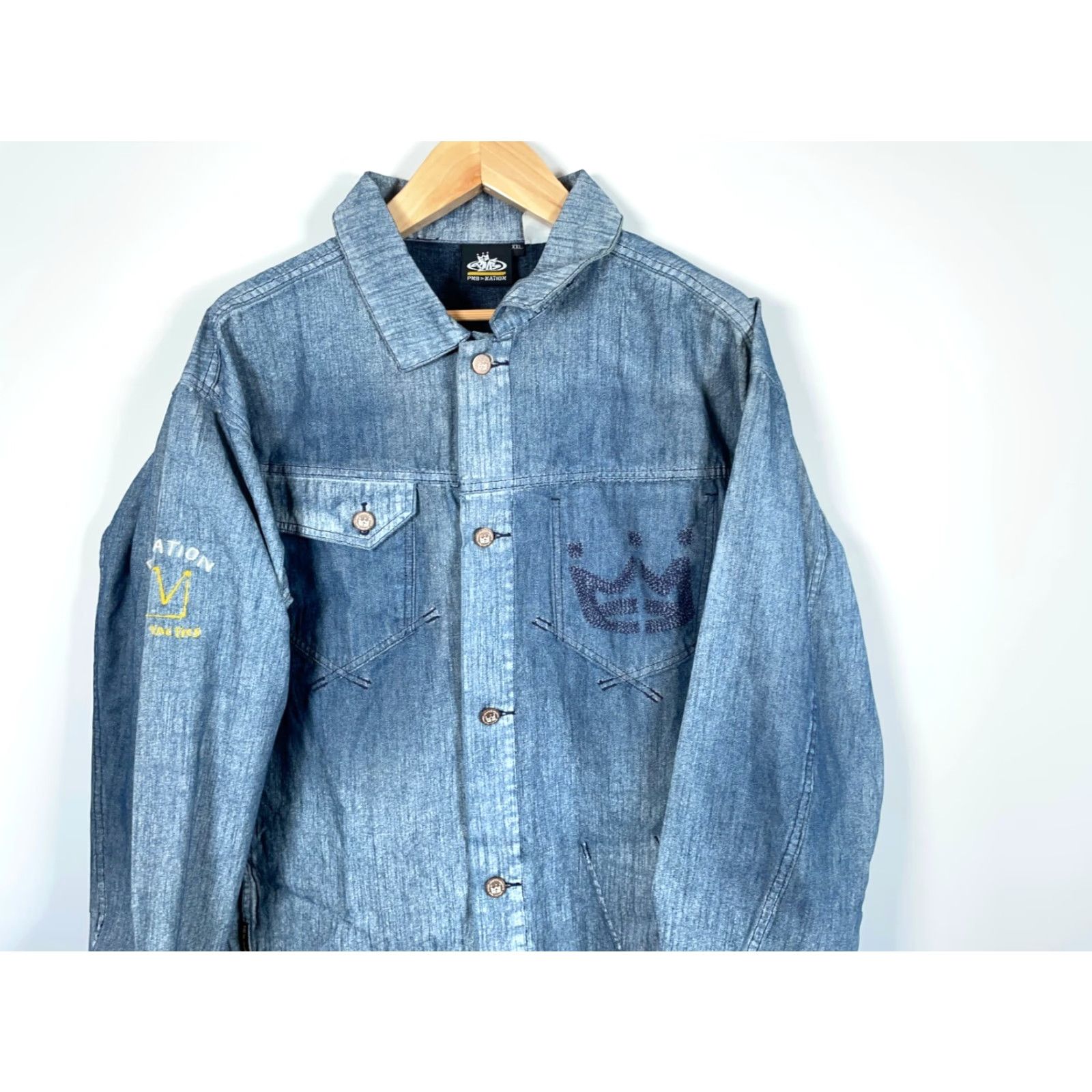 Denime PNB Nation Jean Jacket Men's 2XL Blue Denim Hip Hop Streetwear Y2K Vintage Jacket Size US 39 - 4 Thumbnail