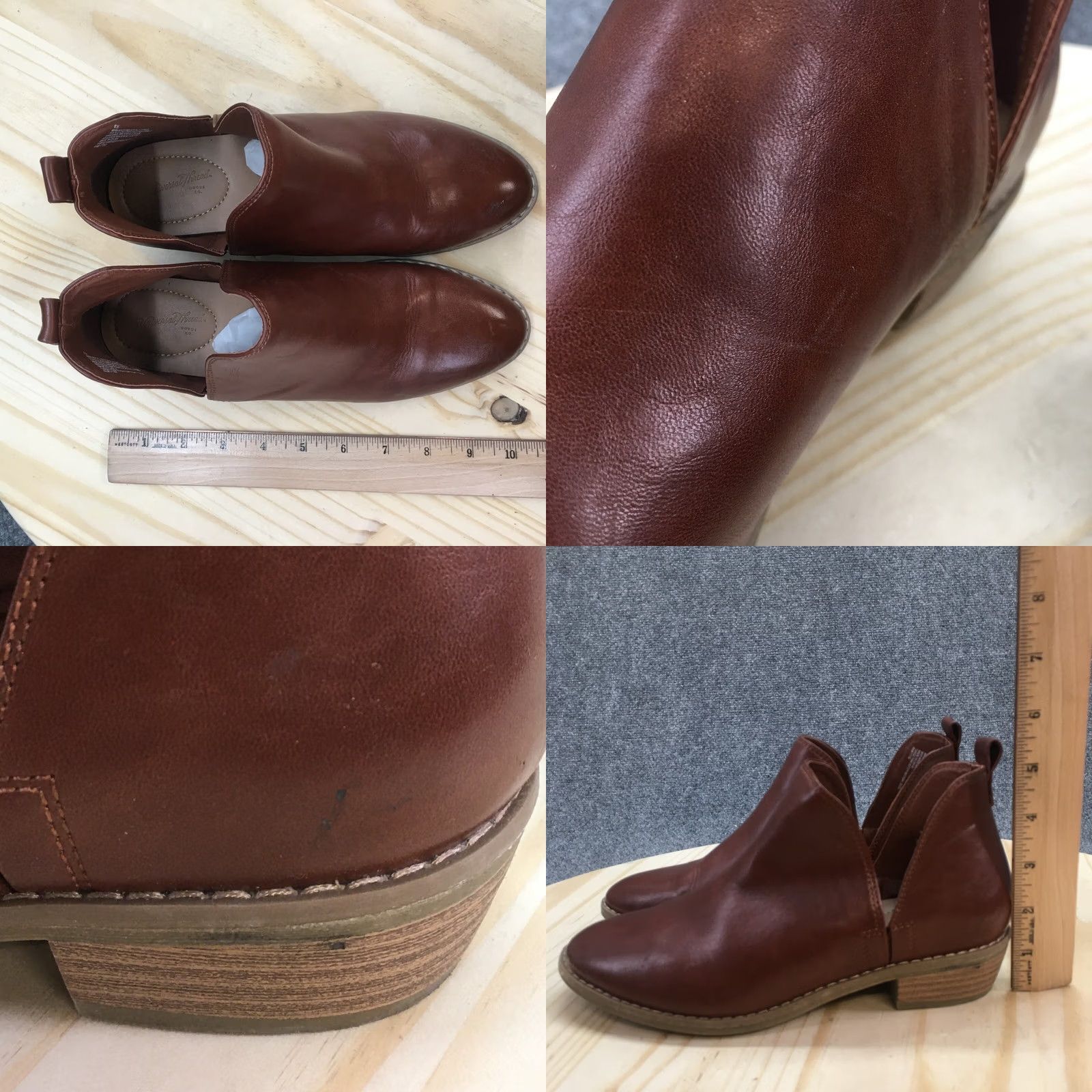 Vintage Universal Thread Boots Womens 6.5 Ankle Booties Brown Faux Leather Pull On Heel Block Casual Shoes Women Size US 7 / IT 37 - 8 Thumbnail