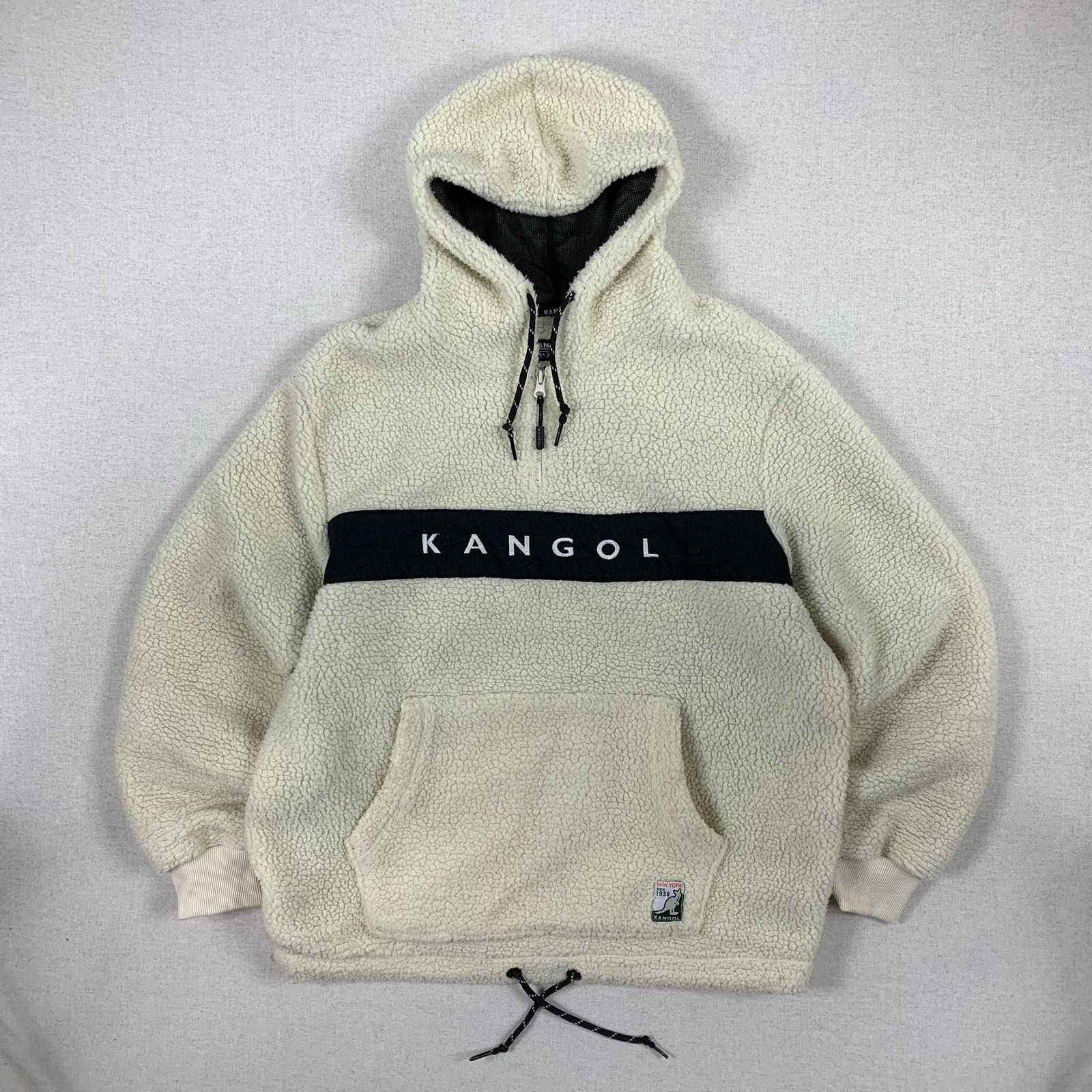 image of Kangol Spellout Sherpa Deep Pile Fleece Hoodie. L in White, Men's (Size Large)