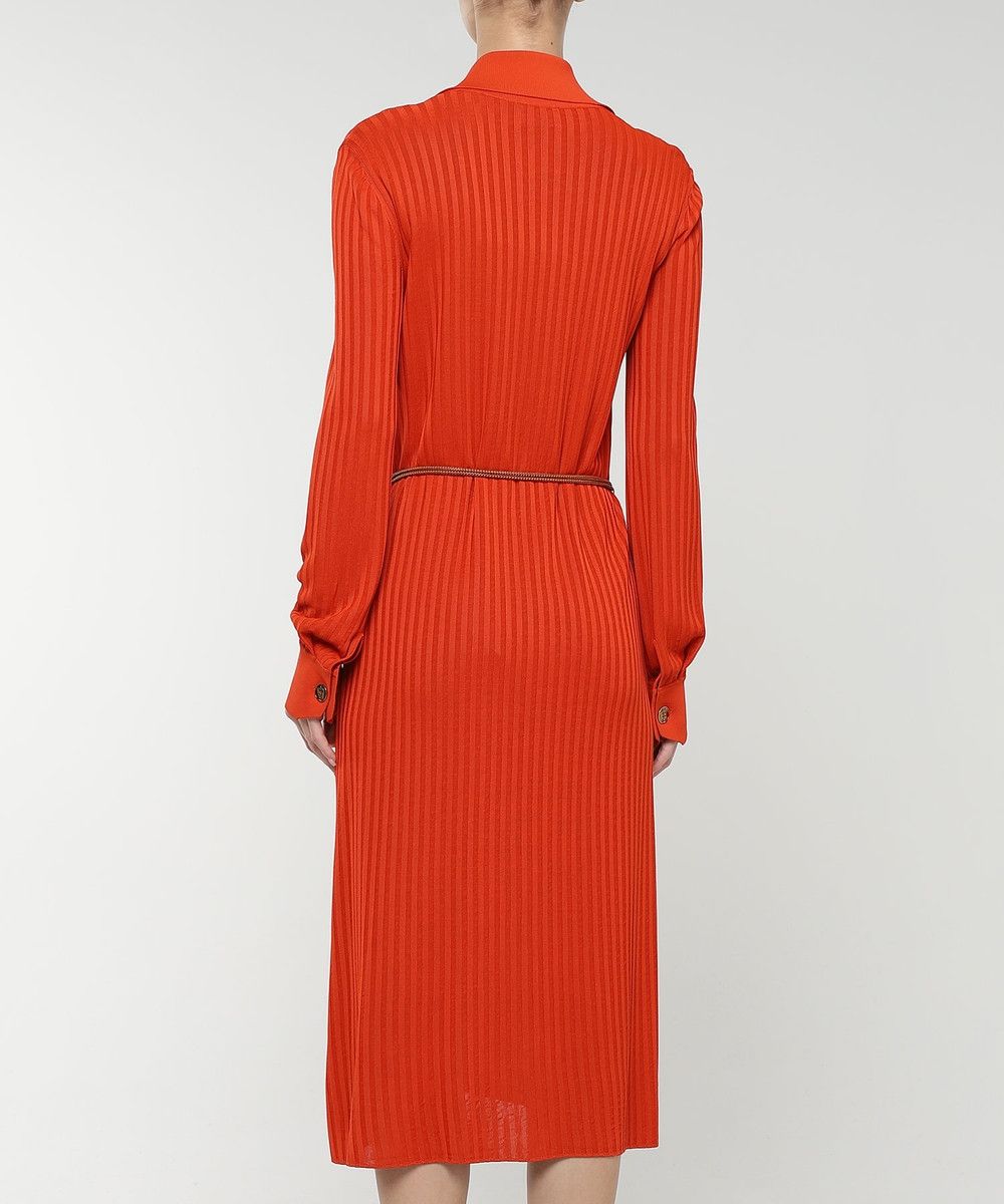 Salvatore Ferragamo o1s1rm0924 Belted Rib Knit Polo Neck Midi Dress In Orange Size XS / US 0-2 / IT 36-38 - 3 Thumbnail