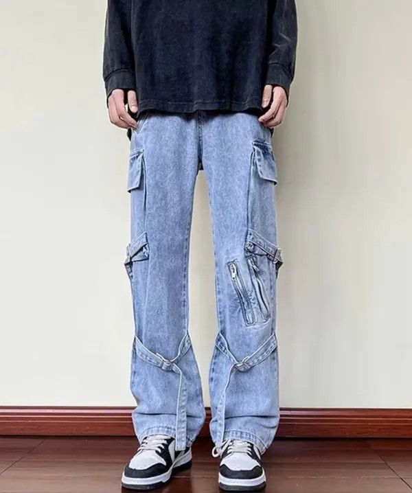VIBE Mens Blue Cargo Baggy Jeans Size US 32 / EU 48 - 1 Thumbnail