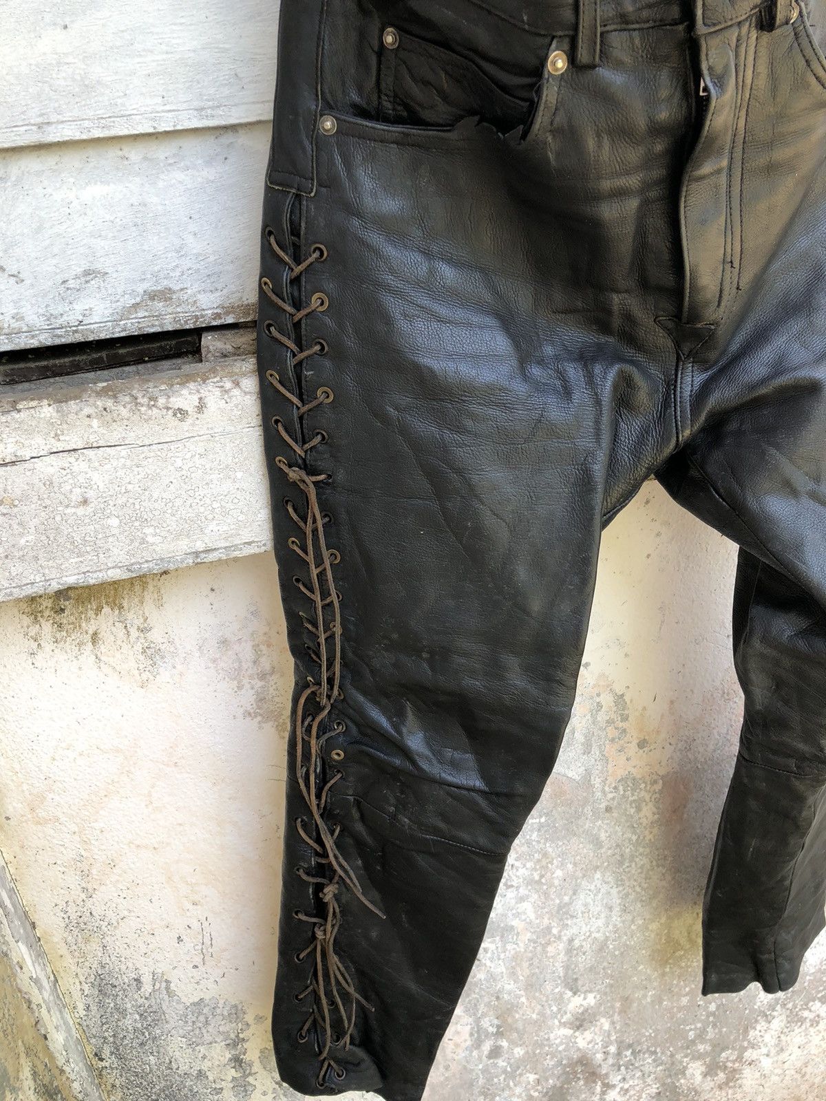 Genuine Leather Southern Men Wear Lace Up Leather String Biker Pant Size US 32 / EU 48 - 3 Thumbnail