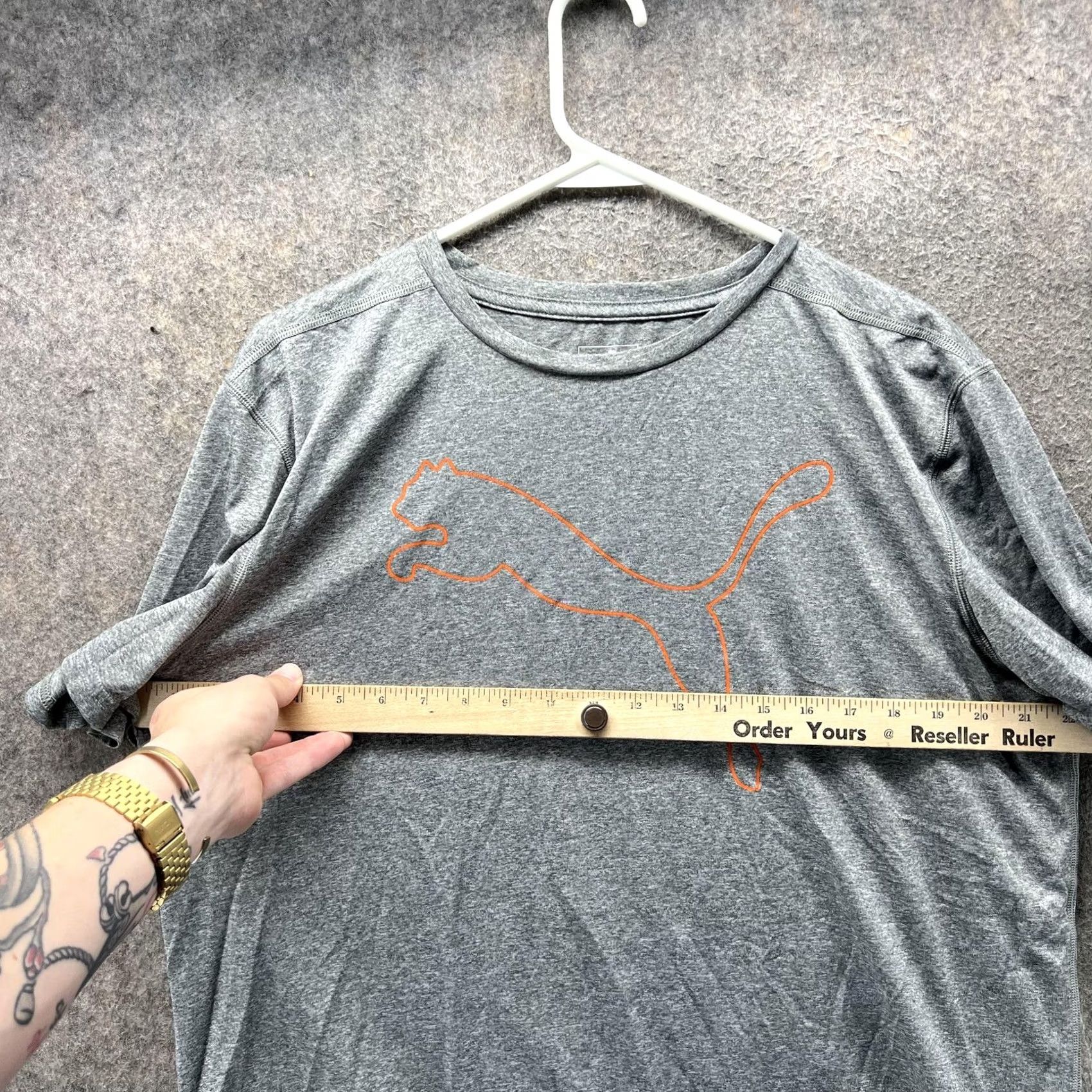 Puma PUMA Shirt Mens XL Gray Big Cat Logo Athletic Short Sleeve Tee Performance Size US XL / EU 56 / 4 - 7 Thumbnail