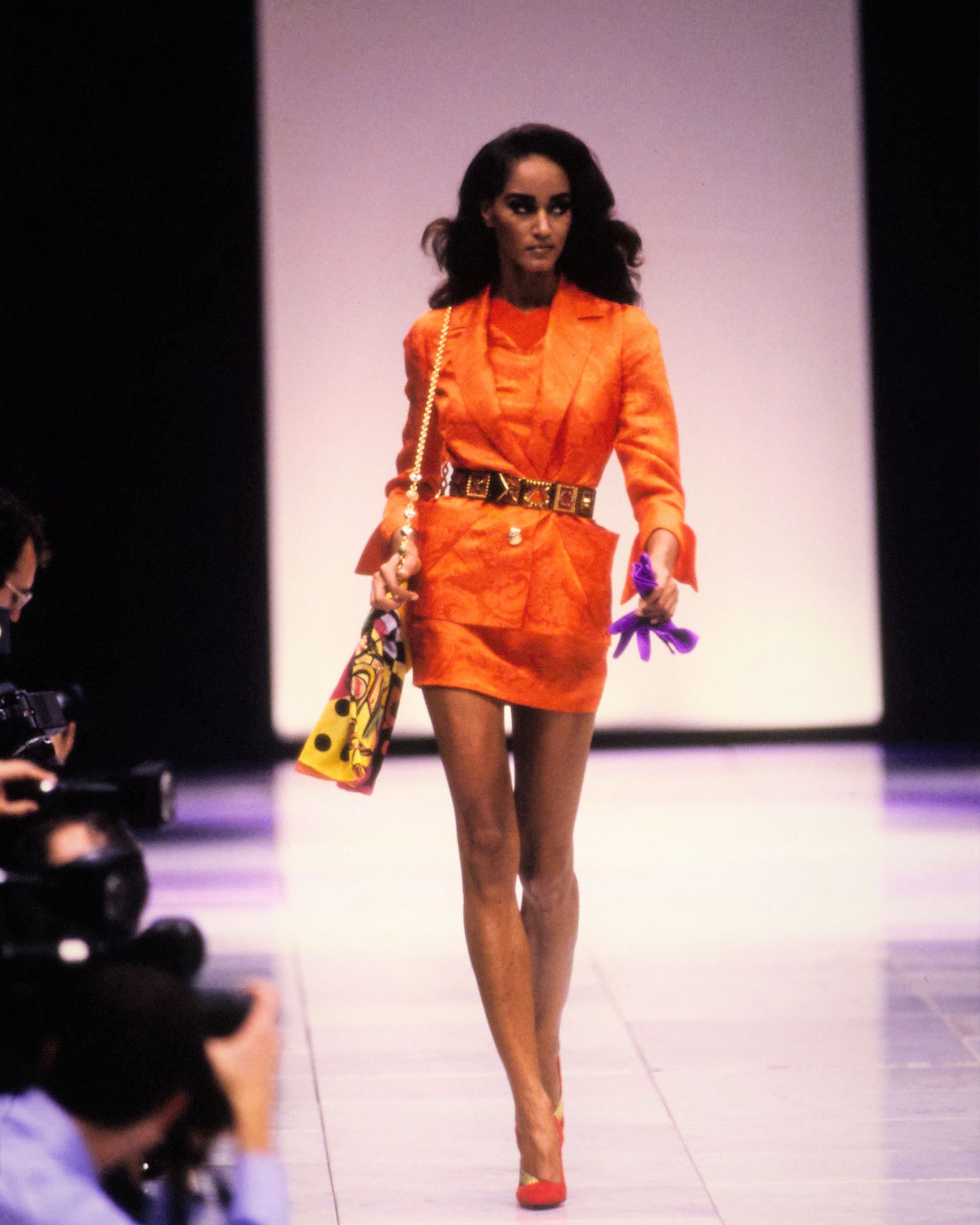 Versace S/S 1991 Orange Letter Pattern Tailleur Size S / US 4 / IT 40 - 2 Thumbnail