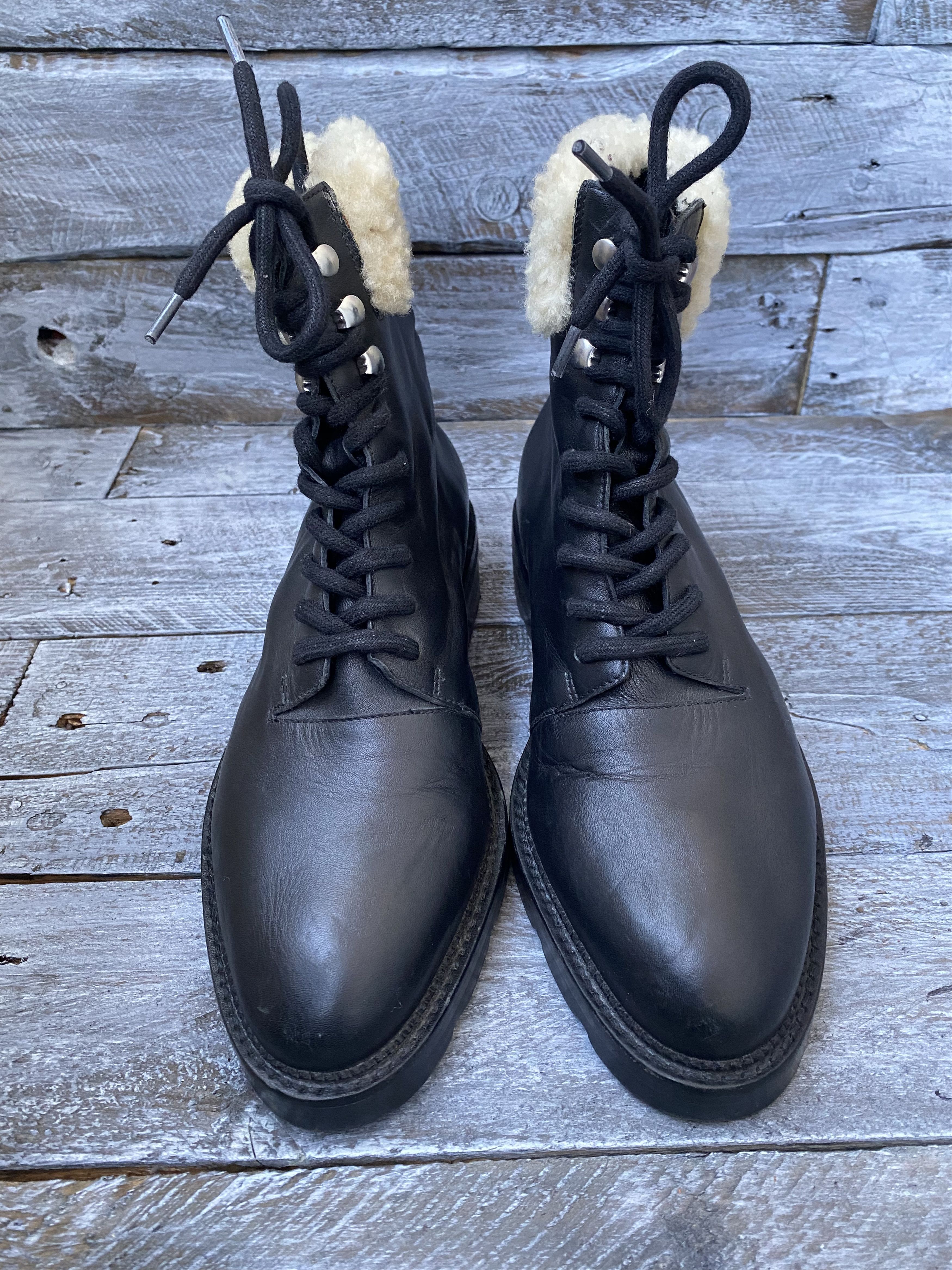 Alexander Wang × Designer Alexander Wang combat black leather shearling boots sz38 Size US 7.5 / IT 37.5 - 3 Thumbnail