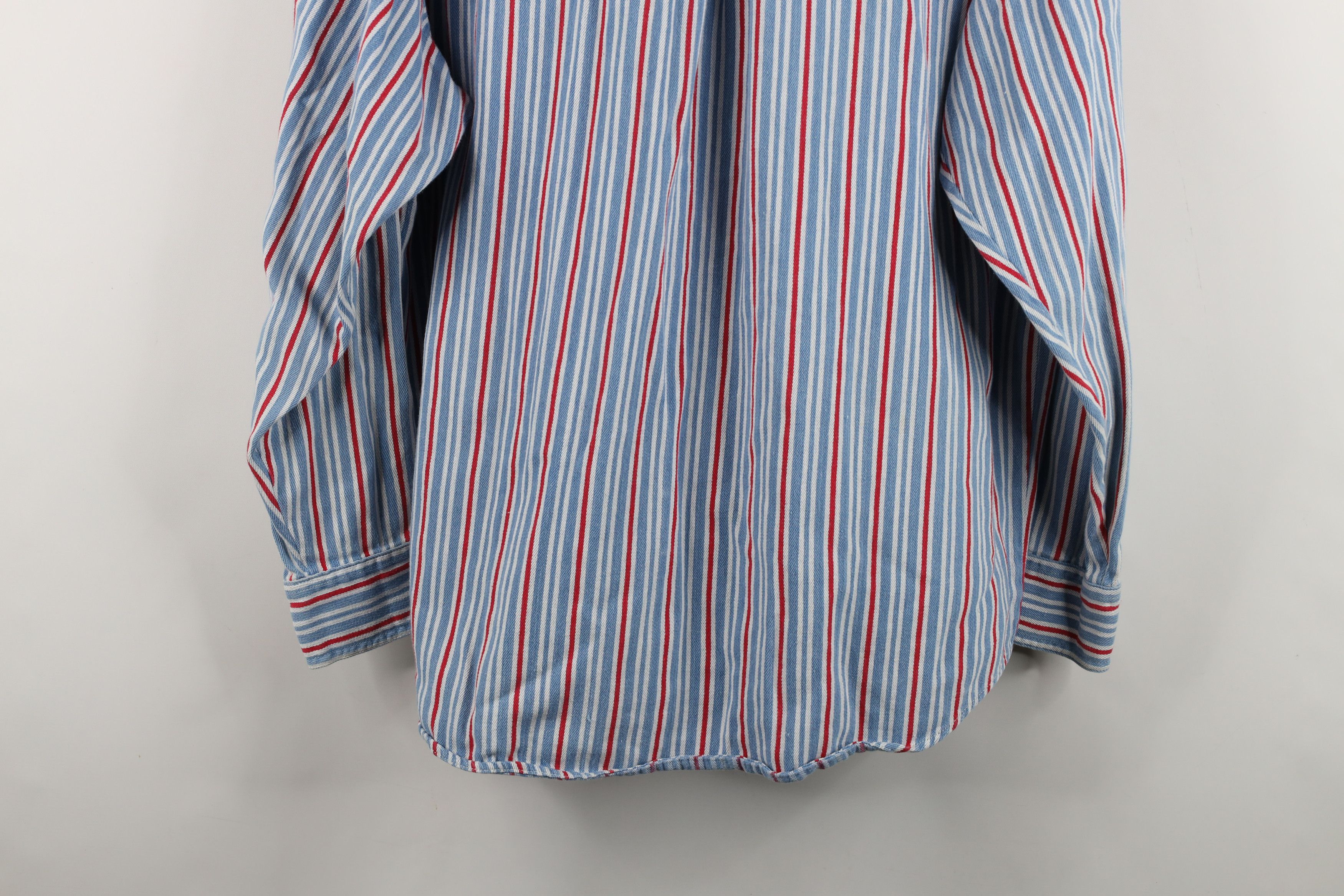 Vintage Vintage 90s Streetwear Striped Soft Denim Button Down Shirt Size US L / EU 52-54 / 3 - 14 Thumbnail