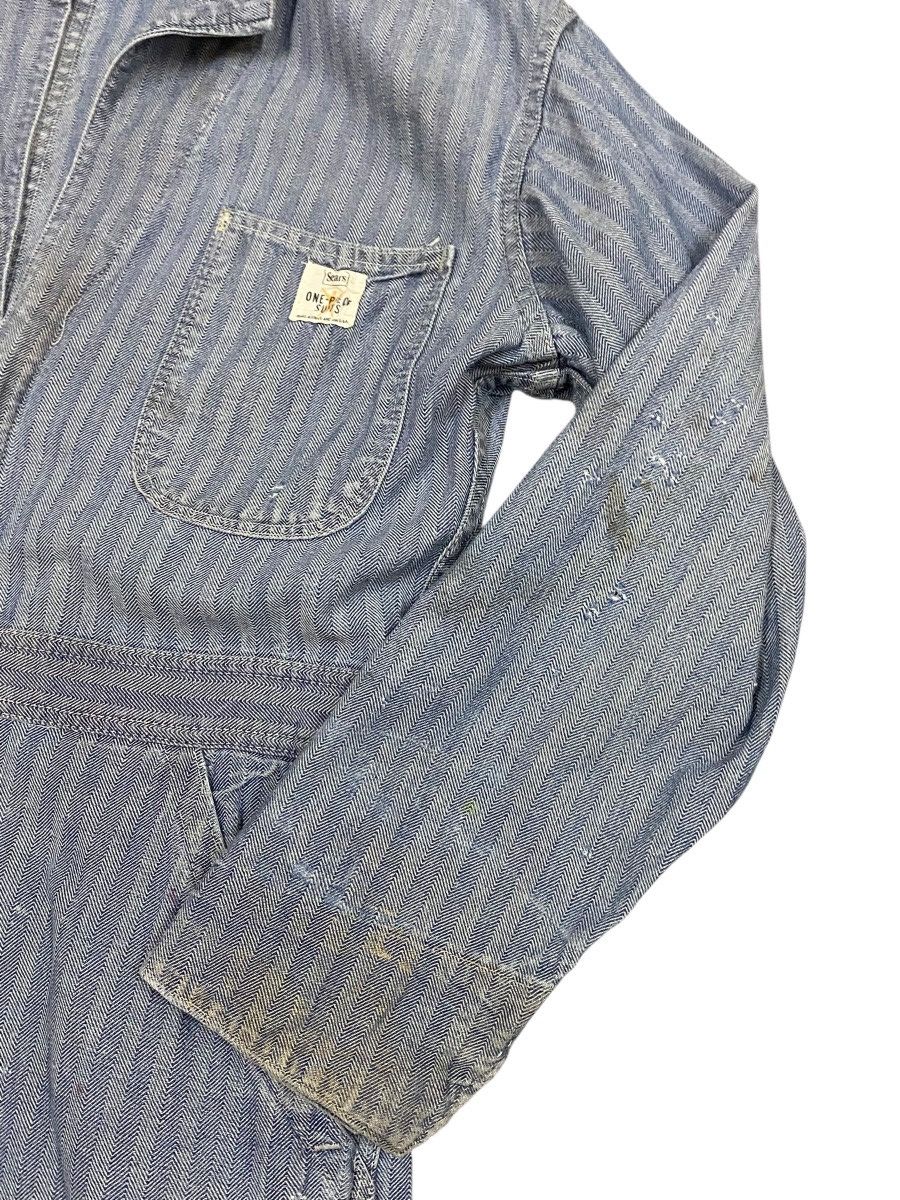 Sears VTG 40s Sears HBT Herringbone Thrashed Striped Jumpsuit Size US 43 - 5 Thumbnail