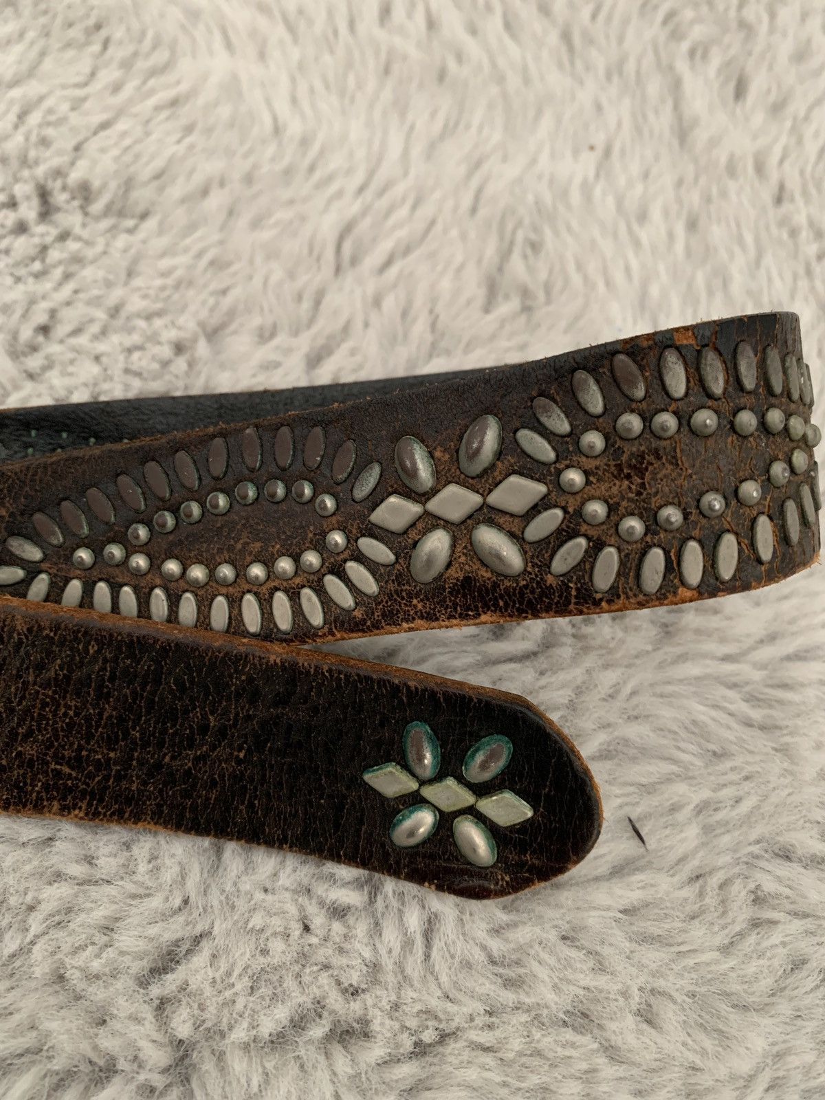 Vintage Vintage Studded Leather Belt Distressed Grunge Size 32 - 7 Thumbnail