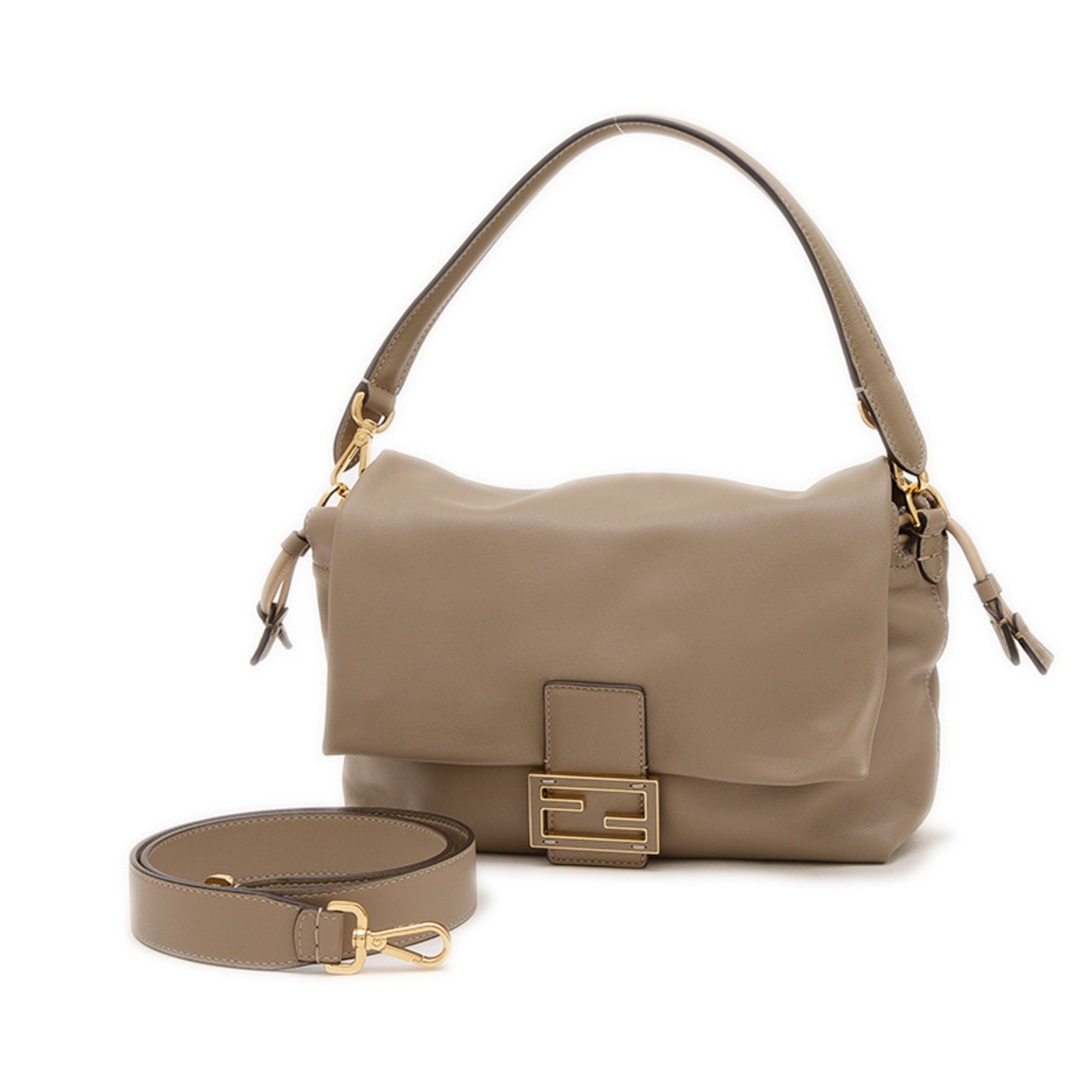 Fendi Mamma Baguette Medium 2Way Bag Handbag Leather Beige 8Br833 Bp, Women's