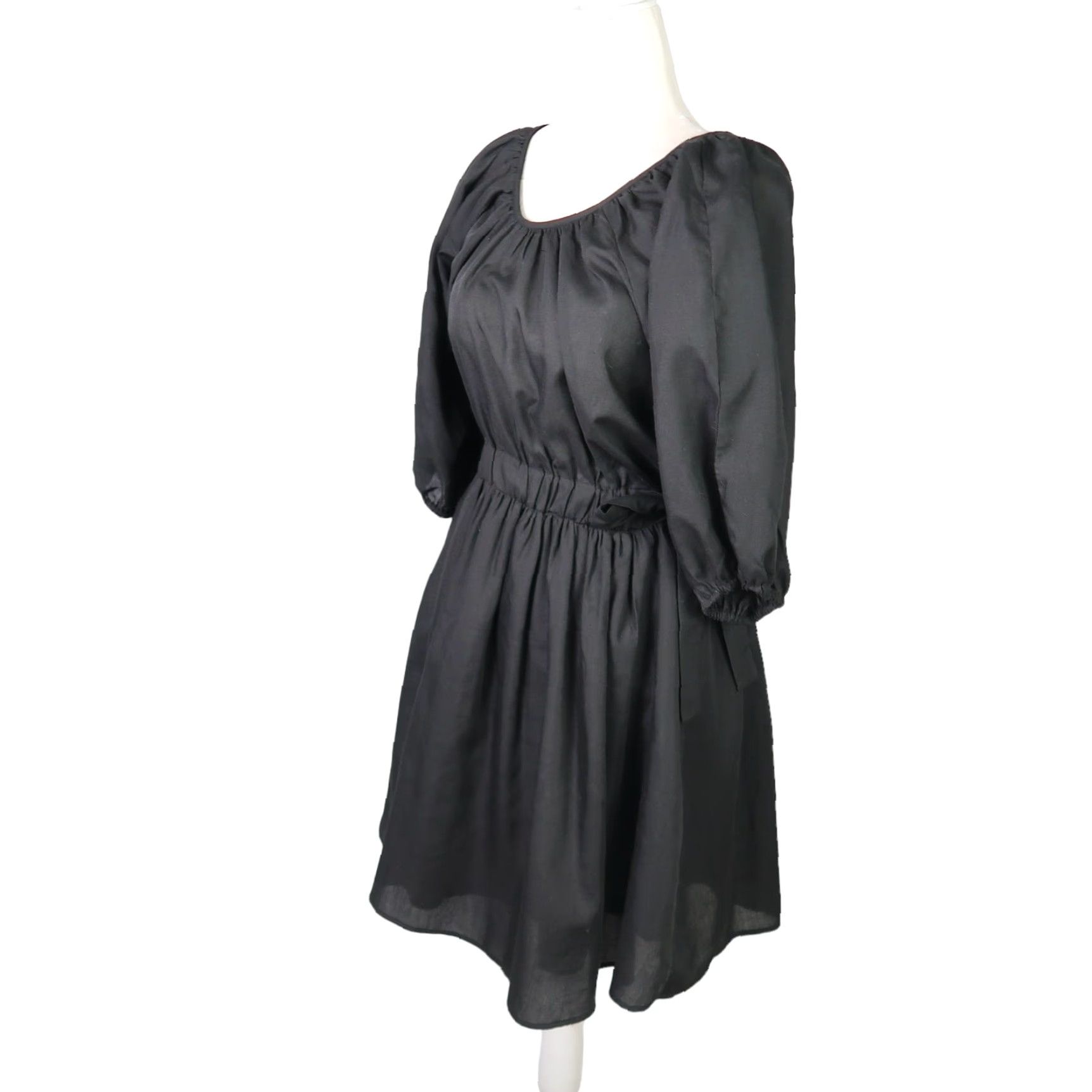 Vintage HYFVE Black Ruched Mini Dress L Women's Dress A-Line Short 3/4 Sleeves Waist Ties Polyester Cotton Adult Large Girls Men none Size L / US 10 / IT 46 - 3 Thumbnail