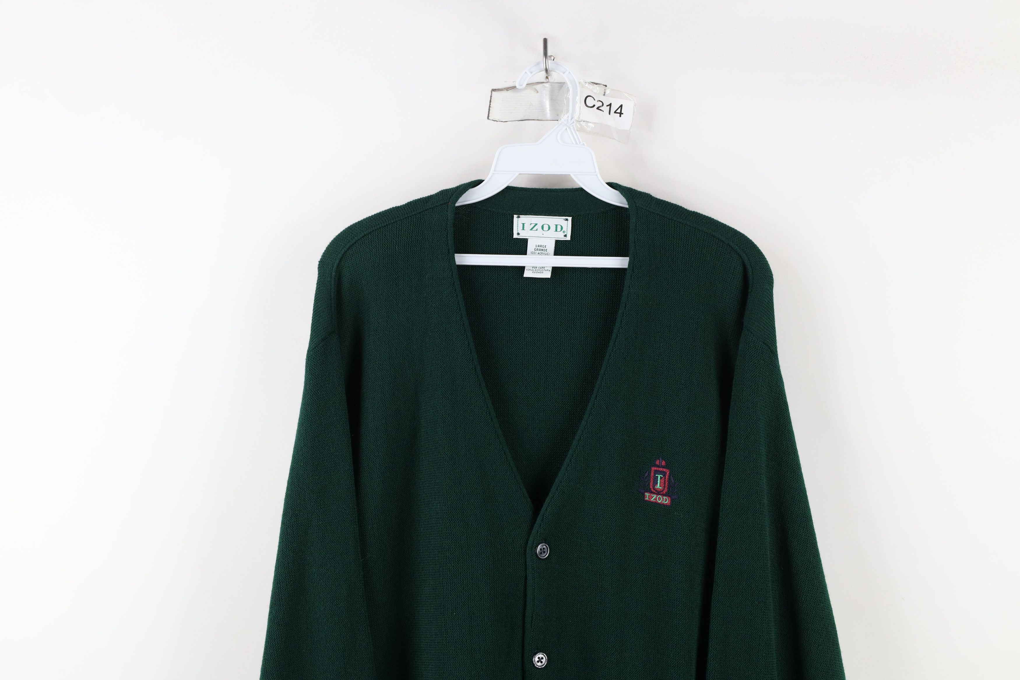 Izod × Vintage Vintage 90s Izod Knit Cardigan Sweater Hunter Green Acrylic Size US L / EU 52-54 / 3 - 2 Thumbnail