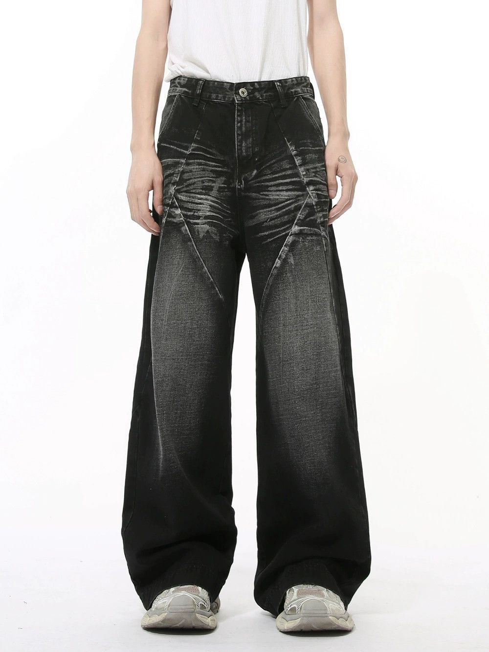 Vintage American high street washed whisker stitching straight jeans Size US 32 / EU 48 - 1 Thumbnail