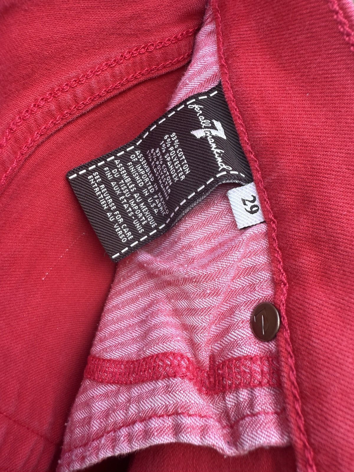 7 For All Mankind Seven 7 For All Mankind Stretch Red Denim Jeans Low Skinny Size 29" - 4 Thumbnail